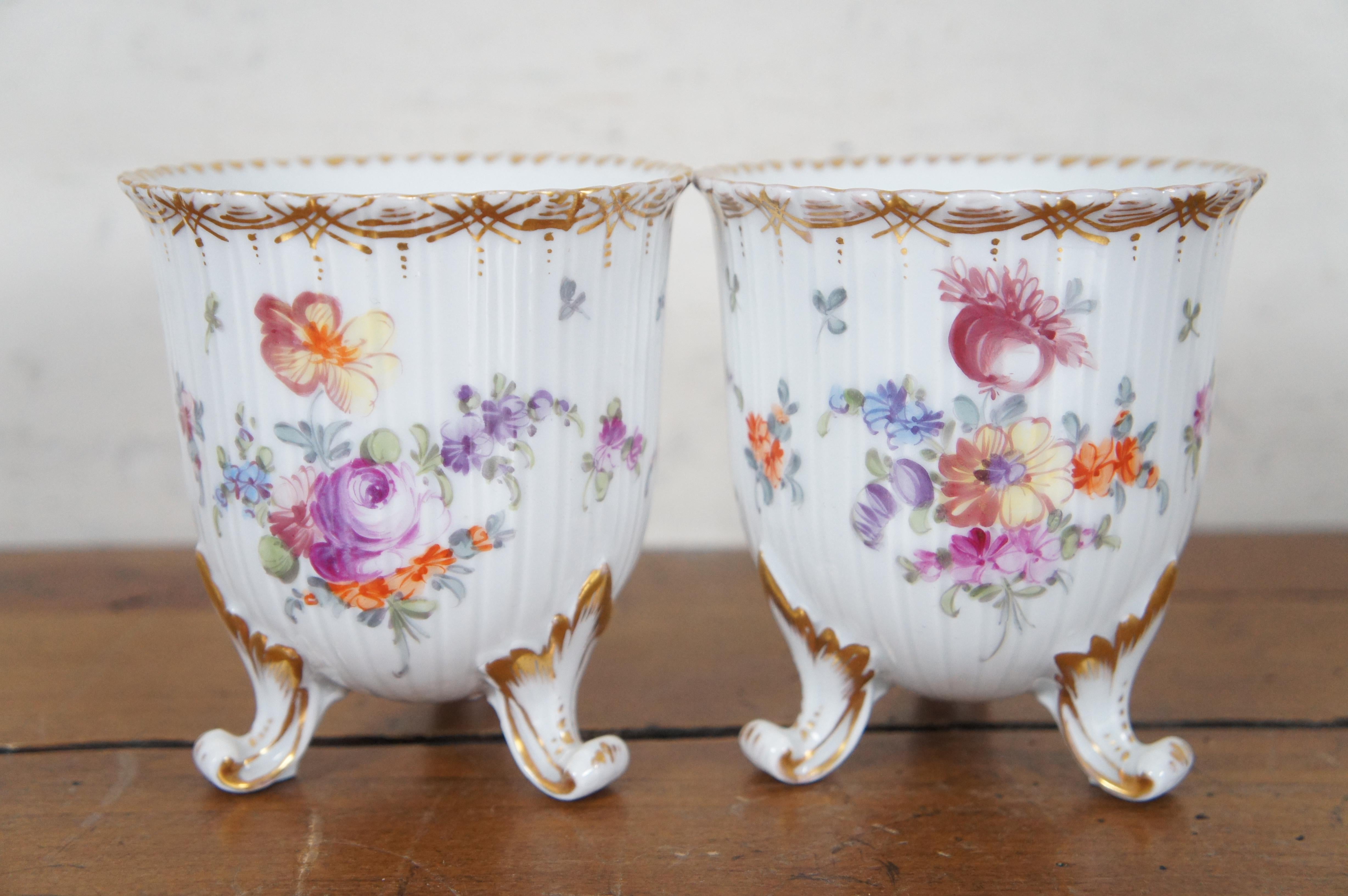2 Franziska Hirsch Dresden Porcelain Polychrome Floral Vase Cachepots Pair 4