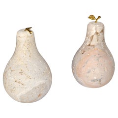 2 Fratelli Manelli Style Venetia Travertine Stone Brass Pears Sculpture Raymor