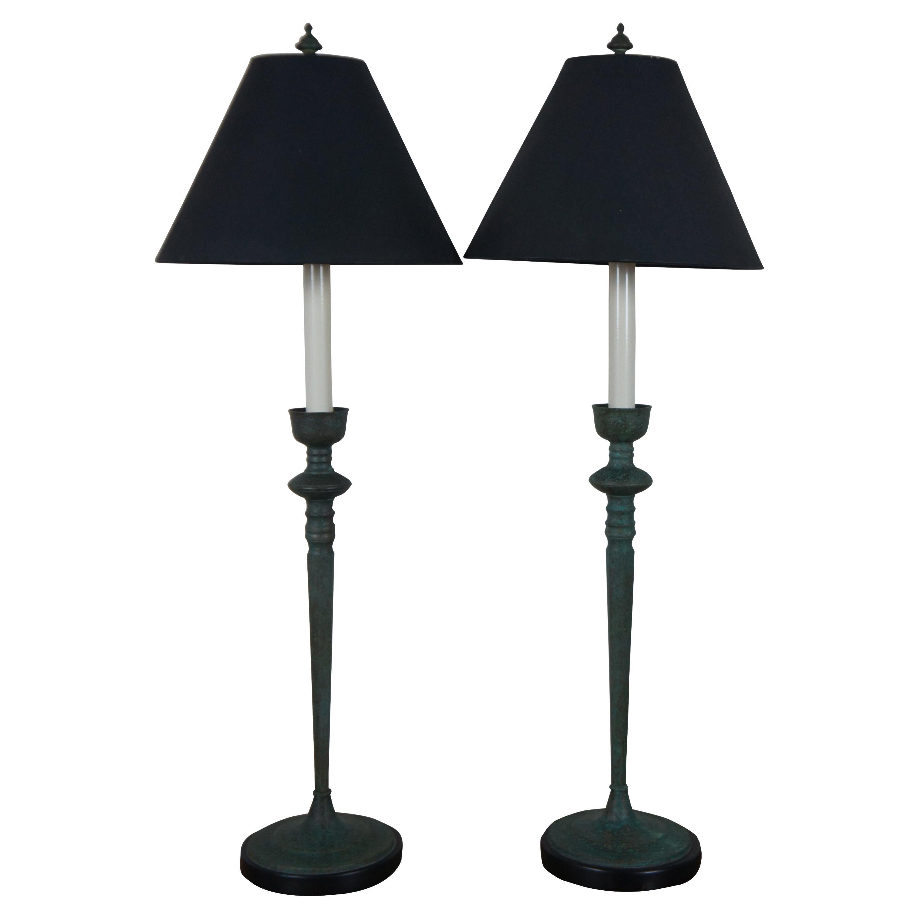 2 Frederick Cooper Candlestick Banquet Buffet Table Lamps Green Patina