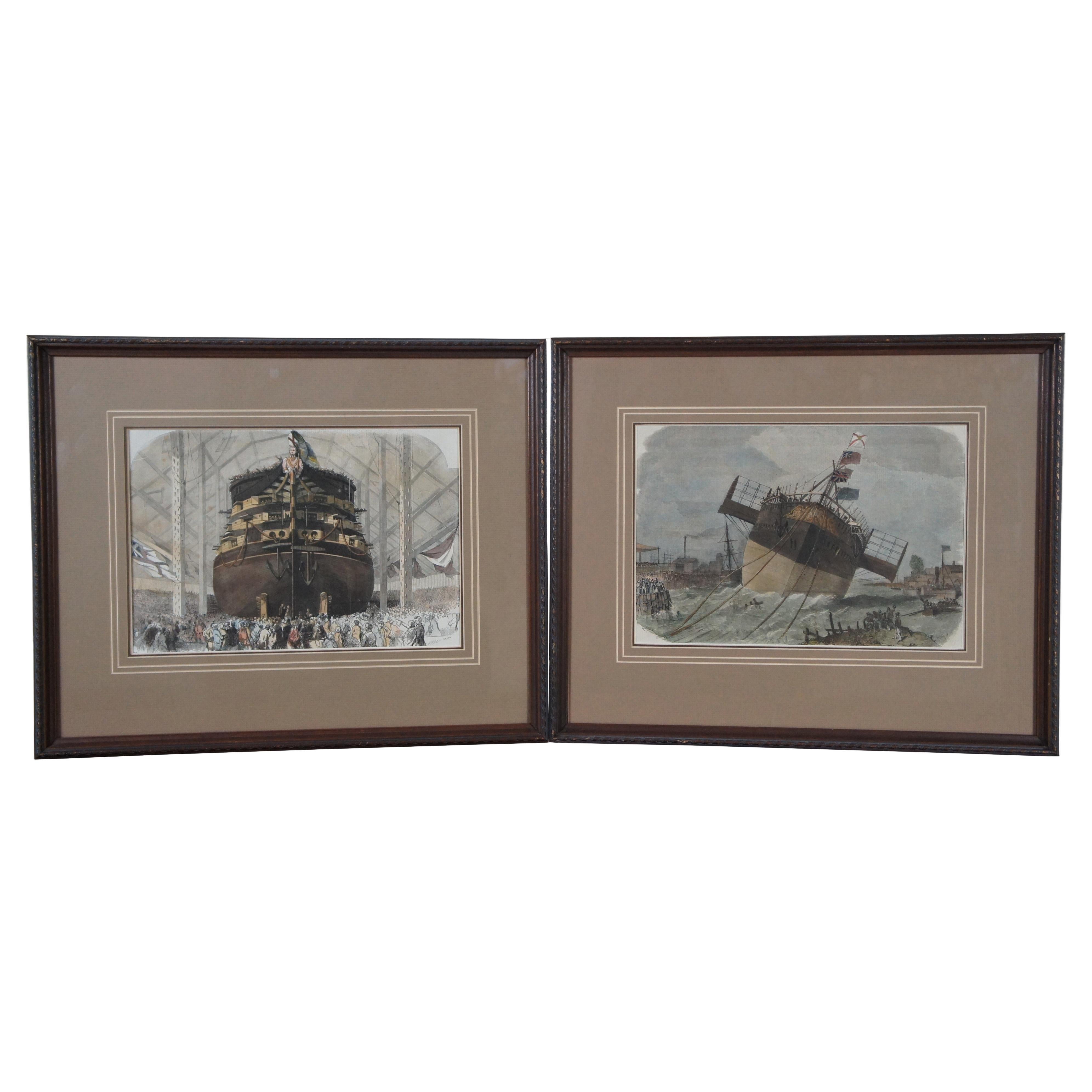 2 Frederick J. Smyth Antique Engravings Launch of Paramatta & Royal Albert 21" For Sale