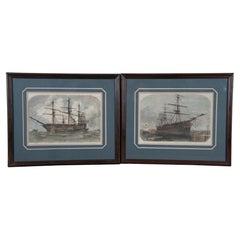 2 Frederick J. Smyth Antique Nautical Maritime Galleon Ship Engravings 22"