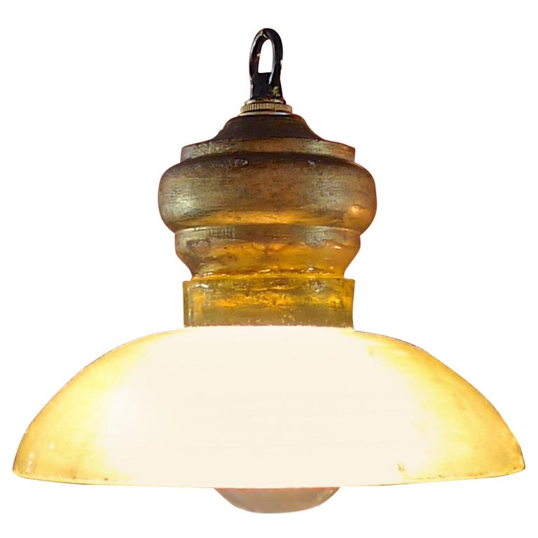 2 French 1960s Single Light Ceiling Pendant Lights With Gl And 2 French 1960s Single Light Ceiling Pendant Lights With Gl And Wood Shade For
