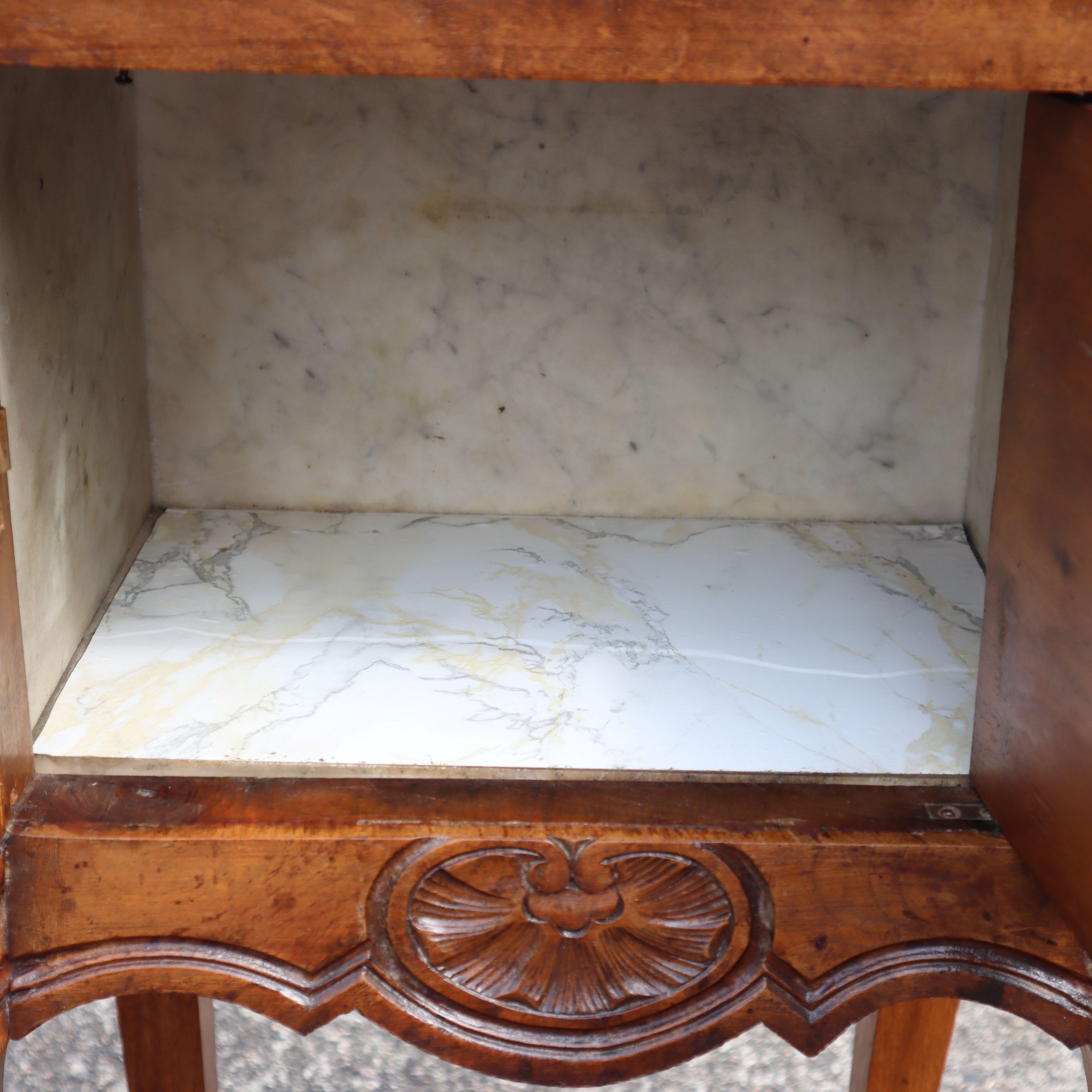 2 French antique Marble-Wood Nightstands - carved Bedside Tables Style Louis XV 1
