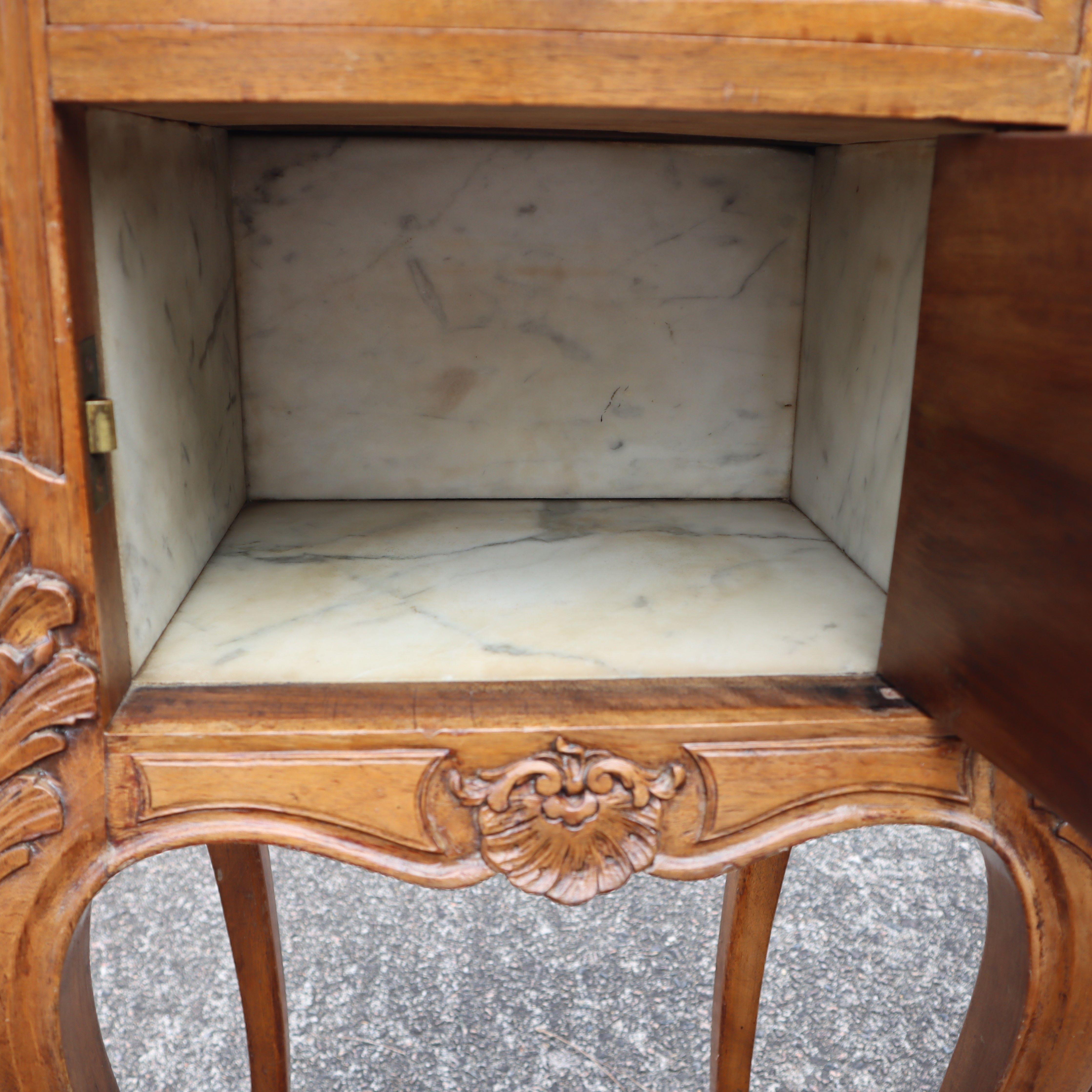 2 French antique Marble-Wood Nightstands - carved Bedside Tables Style Louis XV 2