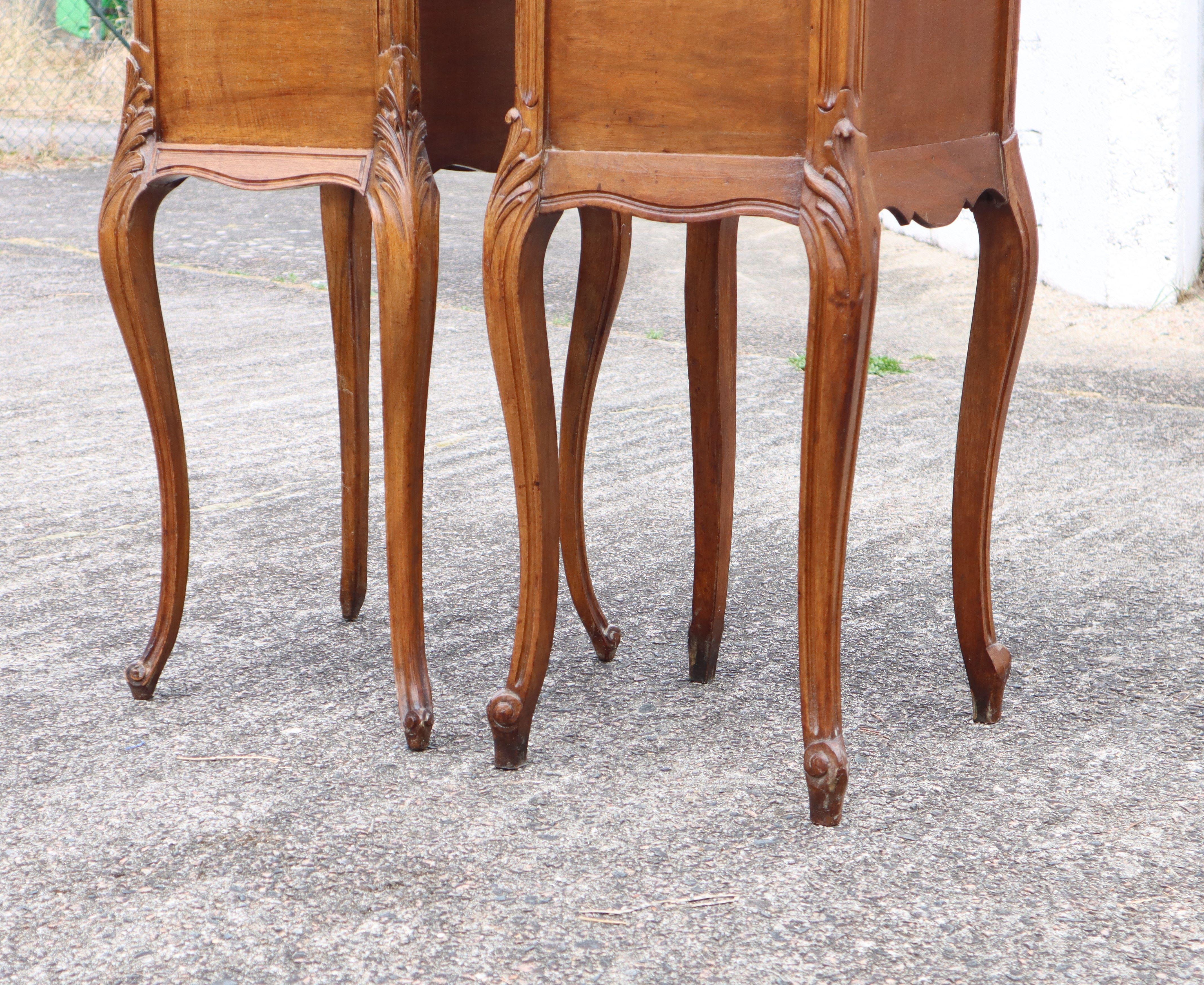 2 French antique Marble-Wood Nightstands - carved Bedside Tables Style Louis XV 3