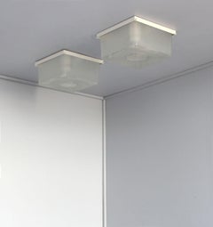 2 montures encastrées en verre texturé Art Déco français avec cadre en métal peint