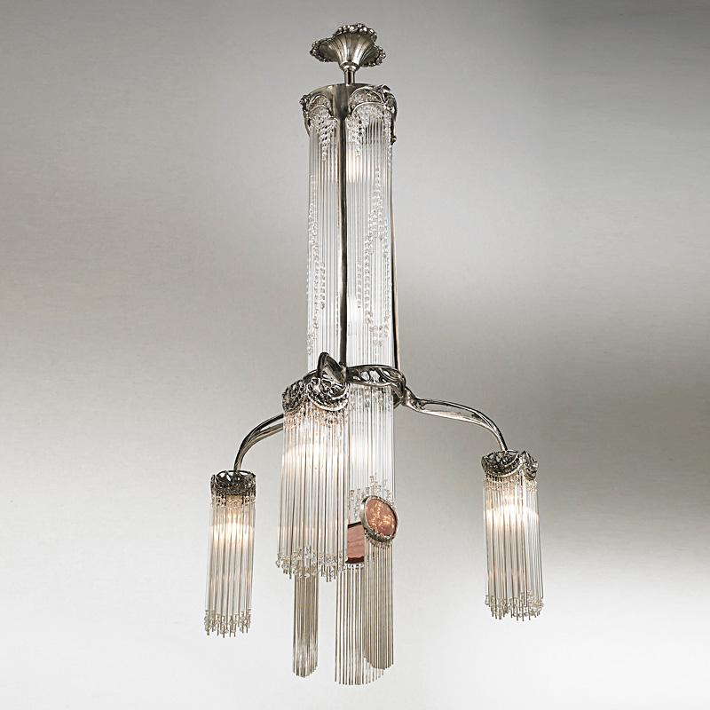 Art nouveau 2 Lustre Art Nouveau Guimard en bronze ancien en vente
