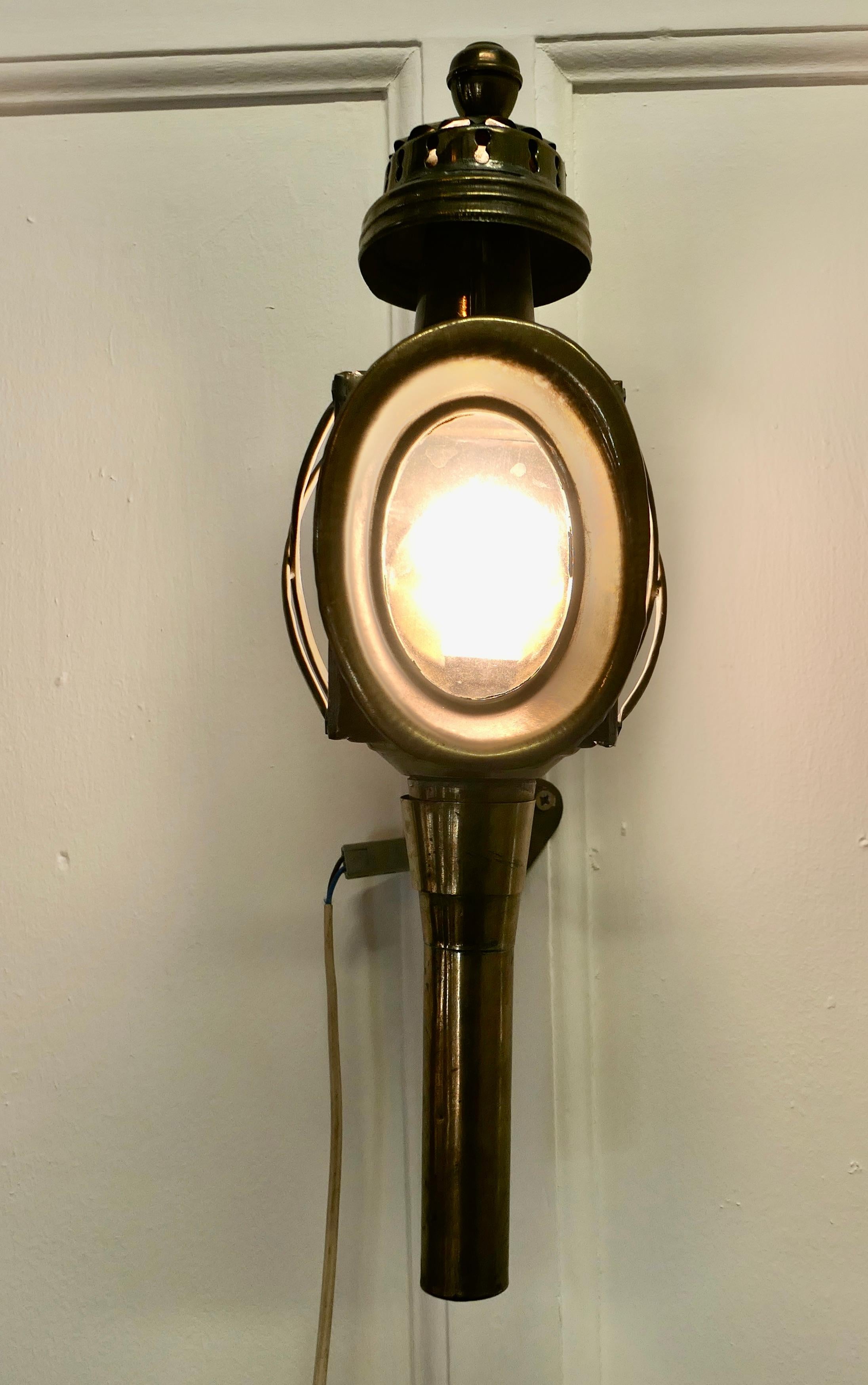 Victorian 2 French Electrified Brass Carriage Lights, Wall Lanterns   