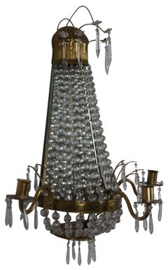 2 French Empire Mirrored Brass Crystal Garland Candle Wall Sconces MCM