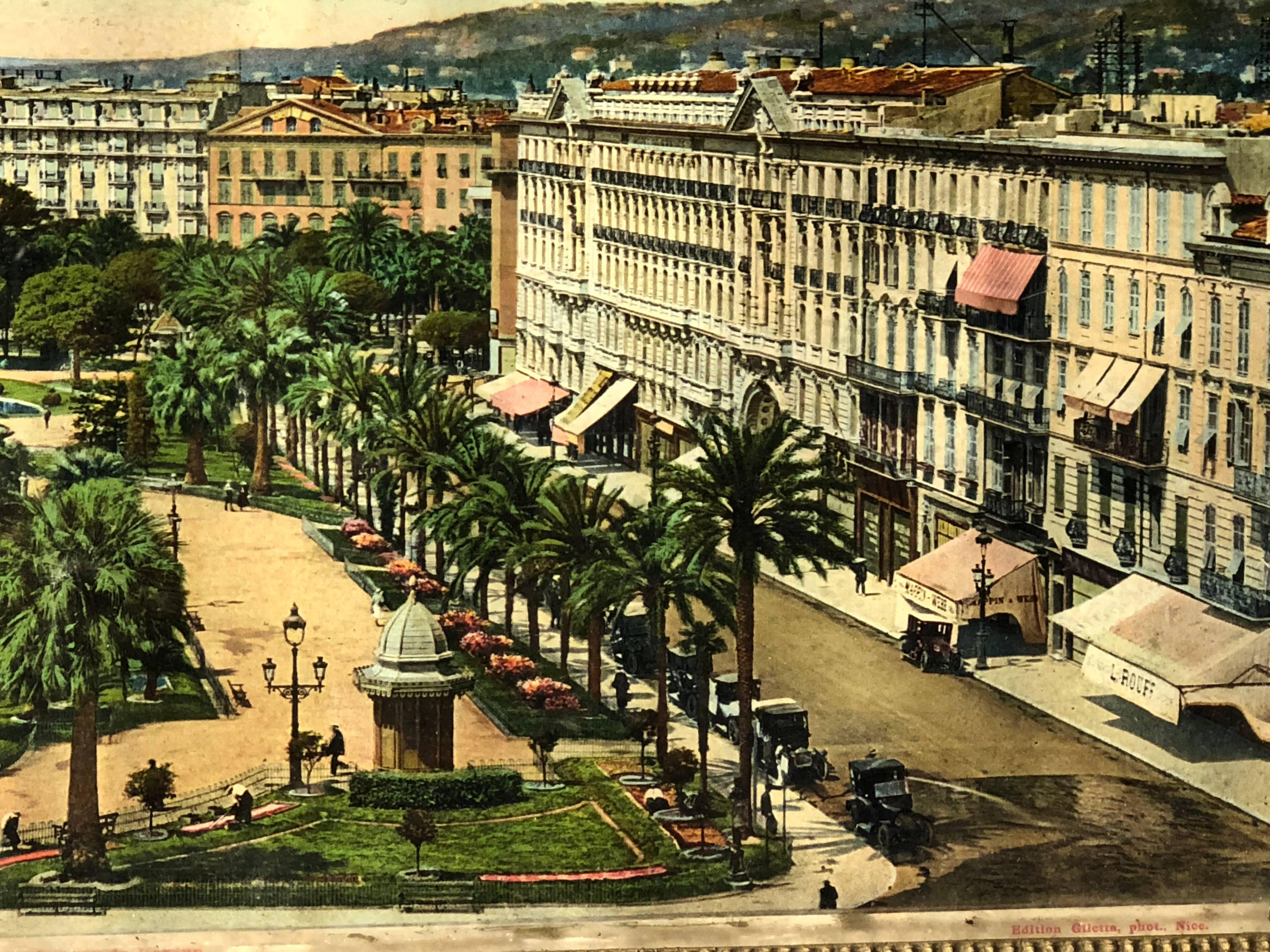 Wood 2 French Framed Souvenir Colorized Photos of Nice and Monaco, Early 1900s For Sale