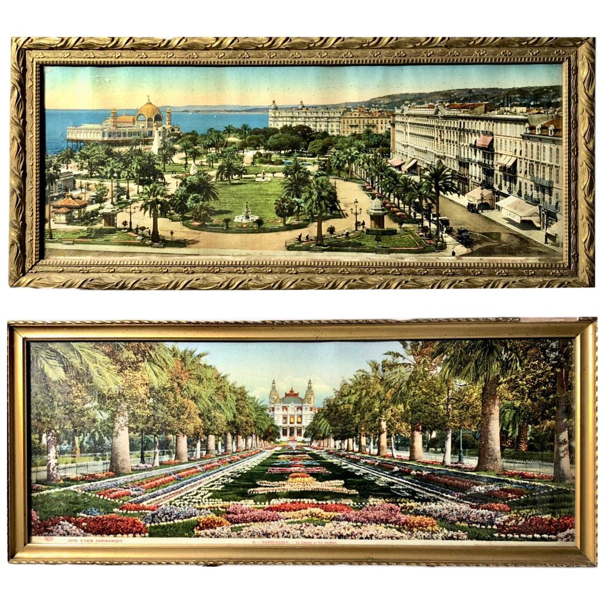 2 French Framed Souvenir Colorized Photos of Nice and Monaco, Early 1900s For Sale