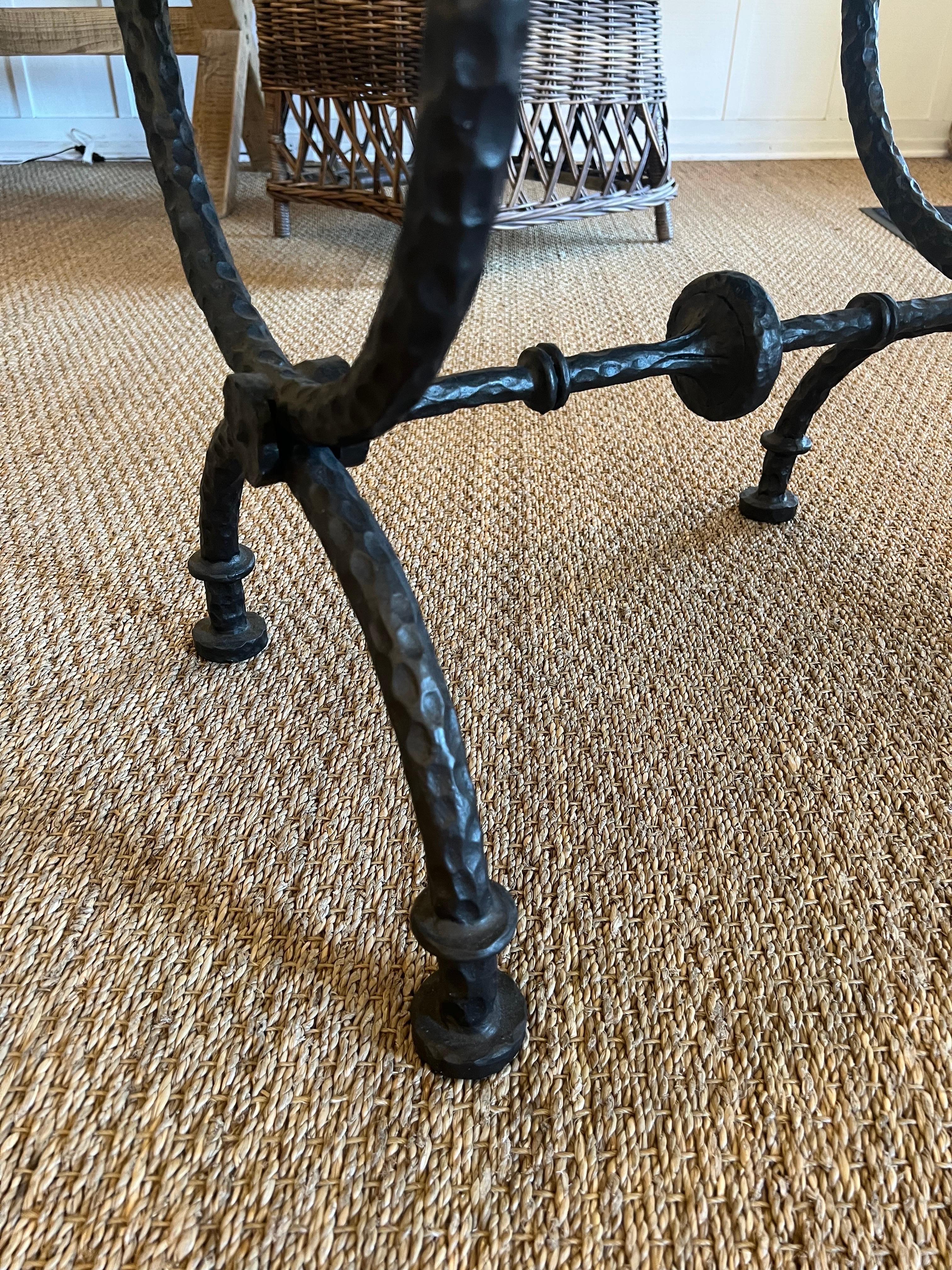 2 French Hammered Wrought Iron Benches / Side Tables in the Style of Giacometti For Sale 2