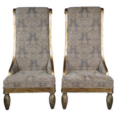 Vintage 2 French Hollywood Regency High Back Oversized Throne Club Lounge Chairs 60"