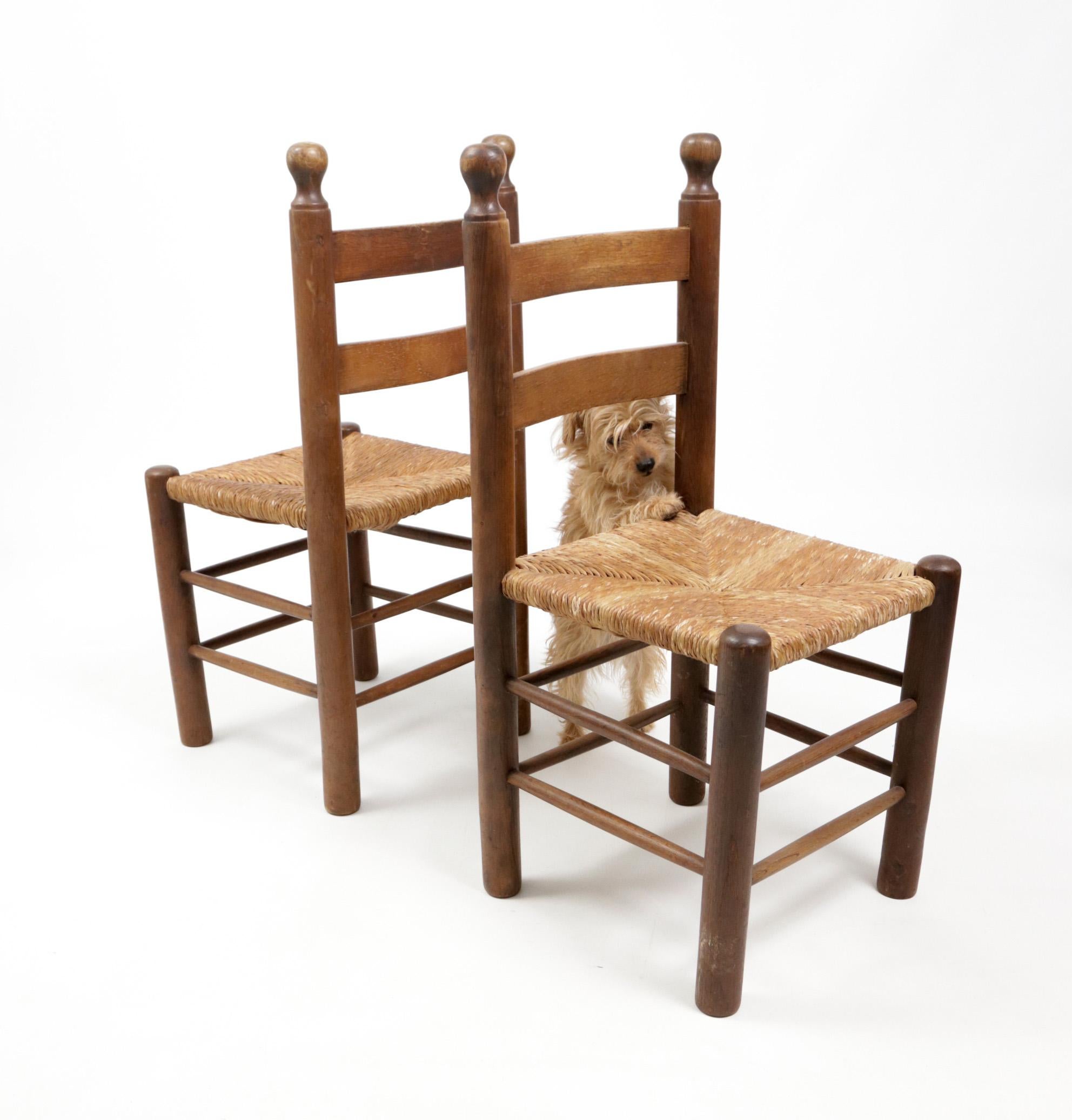 1 French Ladder Back Oak Rush Seat Dining Chairs 6