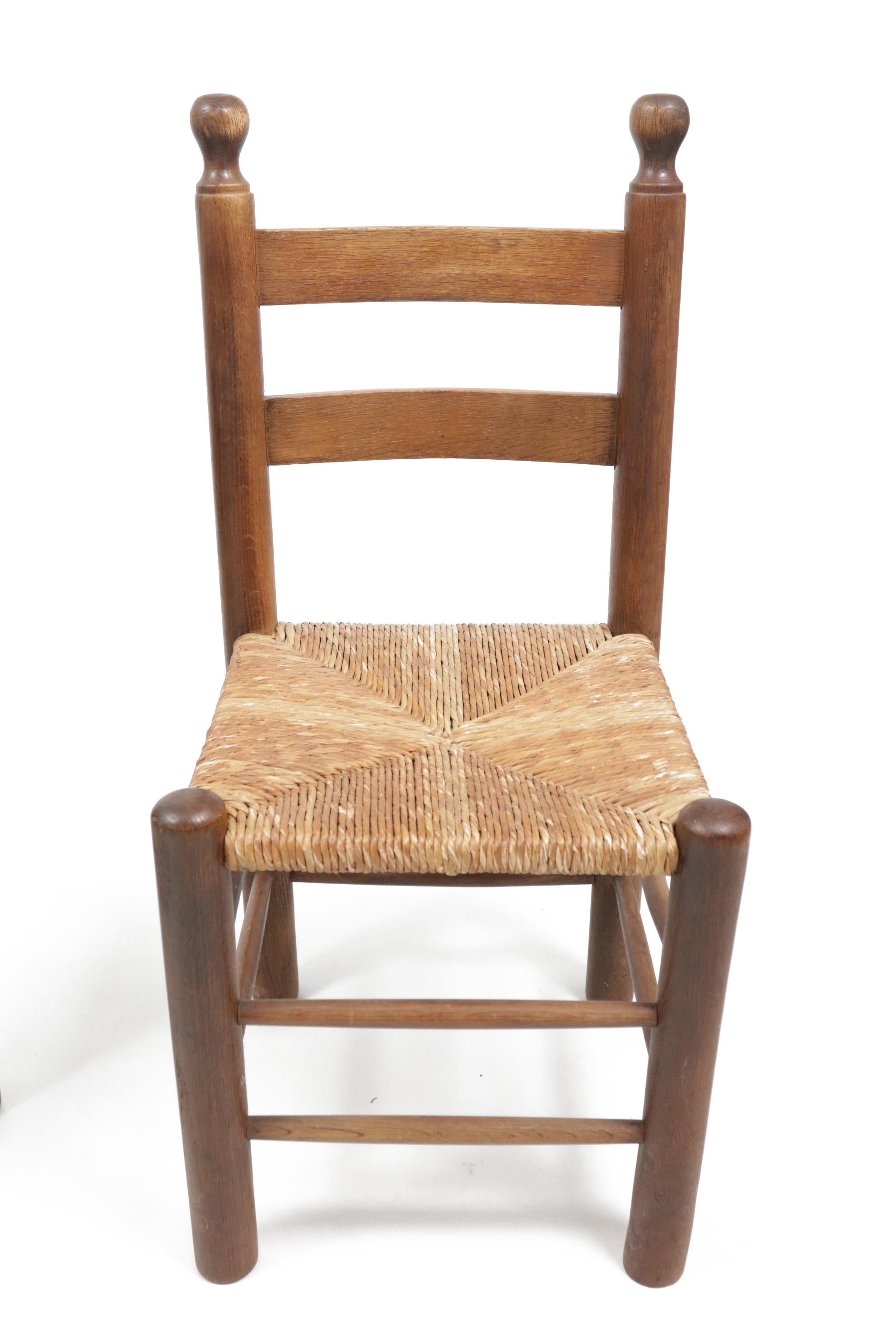 Mid-Century Modern 1 French Ladder Back Oak Rush Seat Dining Chairs