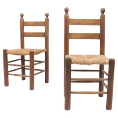 2 French Ladder Back Oak Rush Seat Dining Chairs