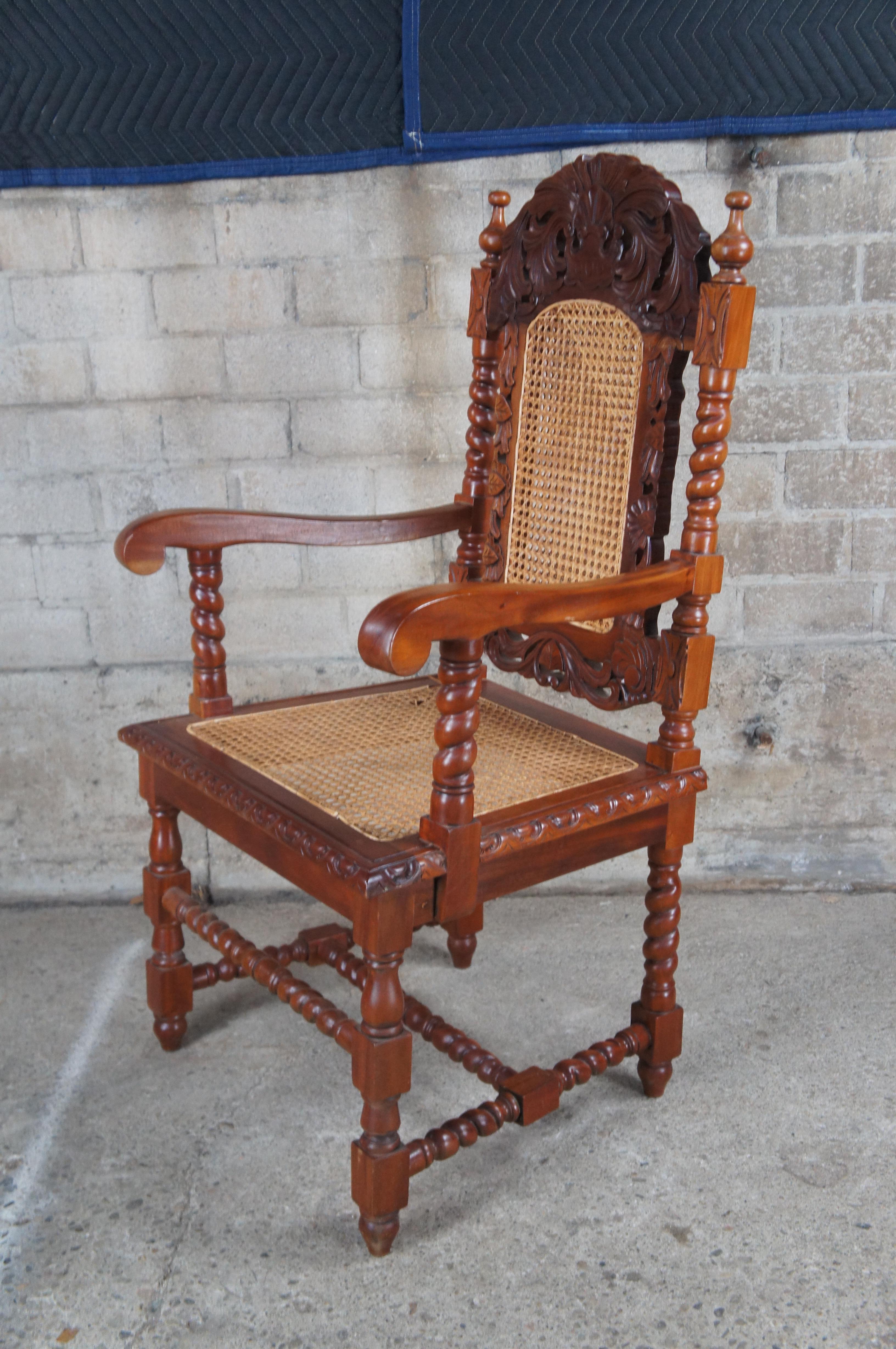 2 French Louis XIII Style Mahogany Carved Barley Twist Cane Dining Side Chairs For Sale 6
