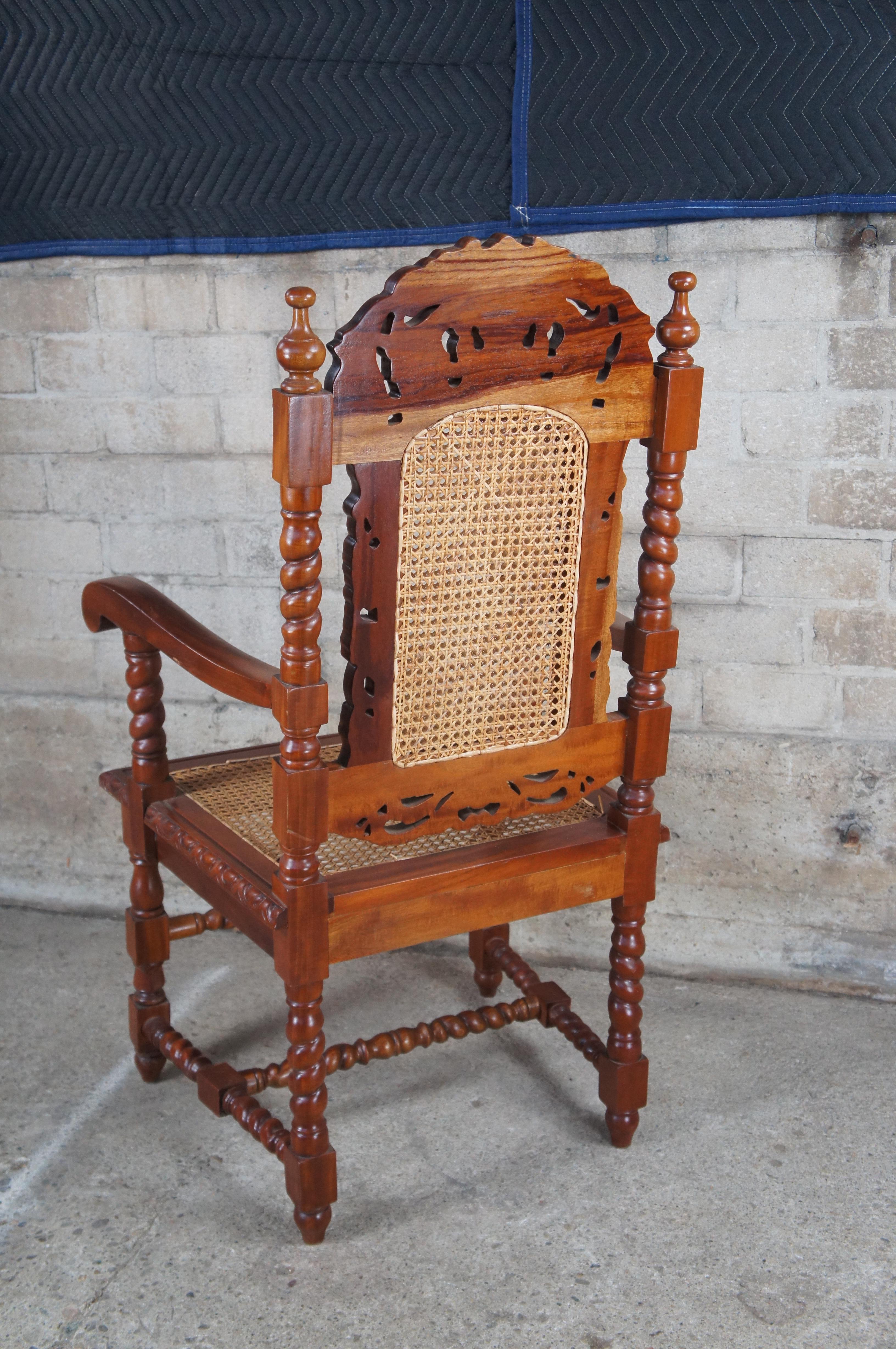 2 chaises d'appoint en acajou sculpté de style Louis XIII en tiges d'orge torsadées en vente 6