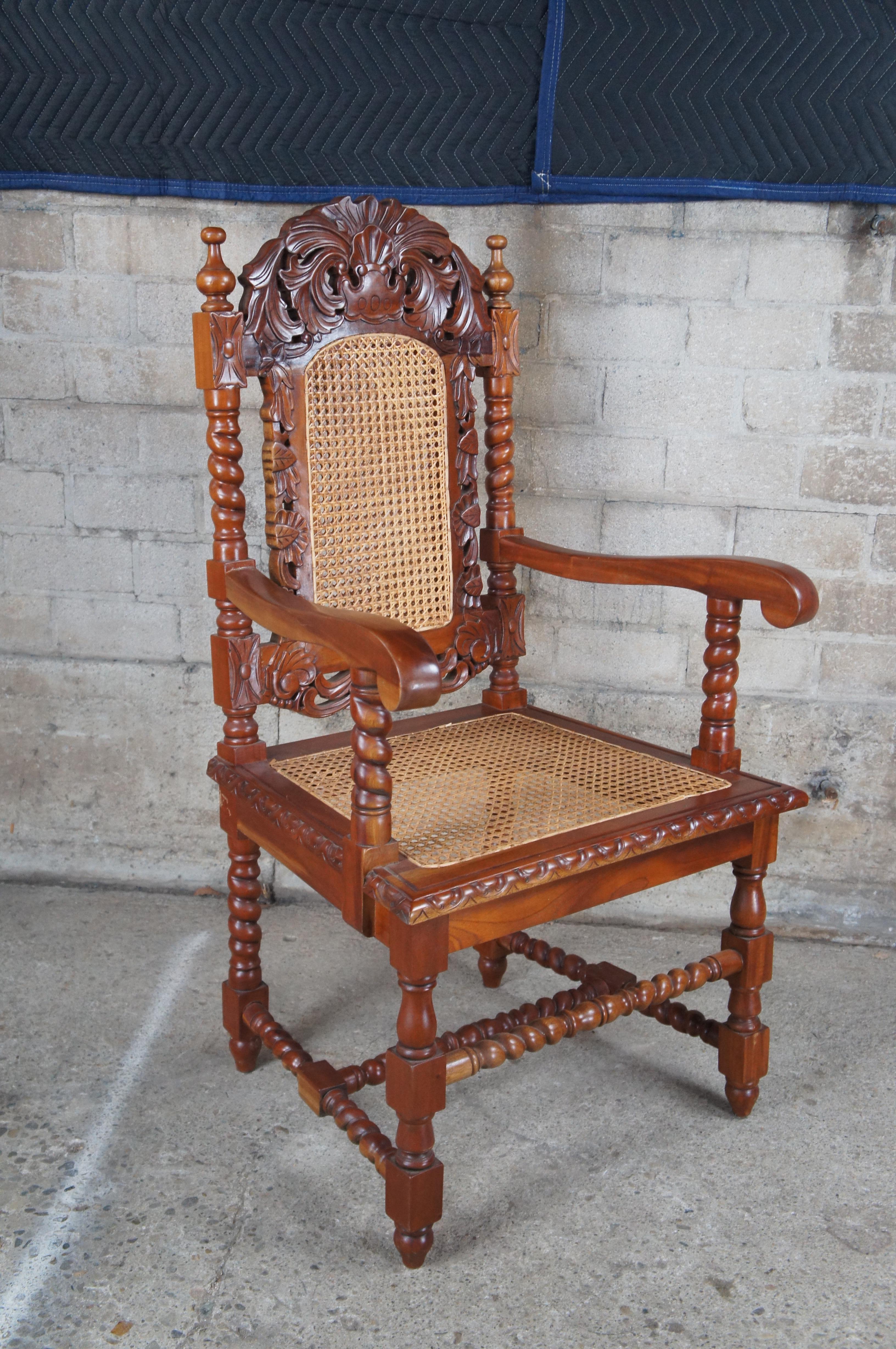 2 chaises d'appoint en acajou sculpté de style Louis XIII en tiges d'orge torsadées en vente 4