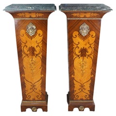 2 French Louis XV Walnut Fruitwood Parquetry Sculpture Stand Pedestals 55"