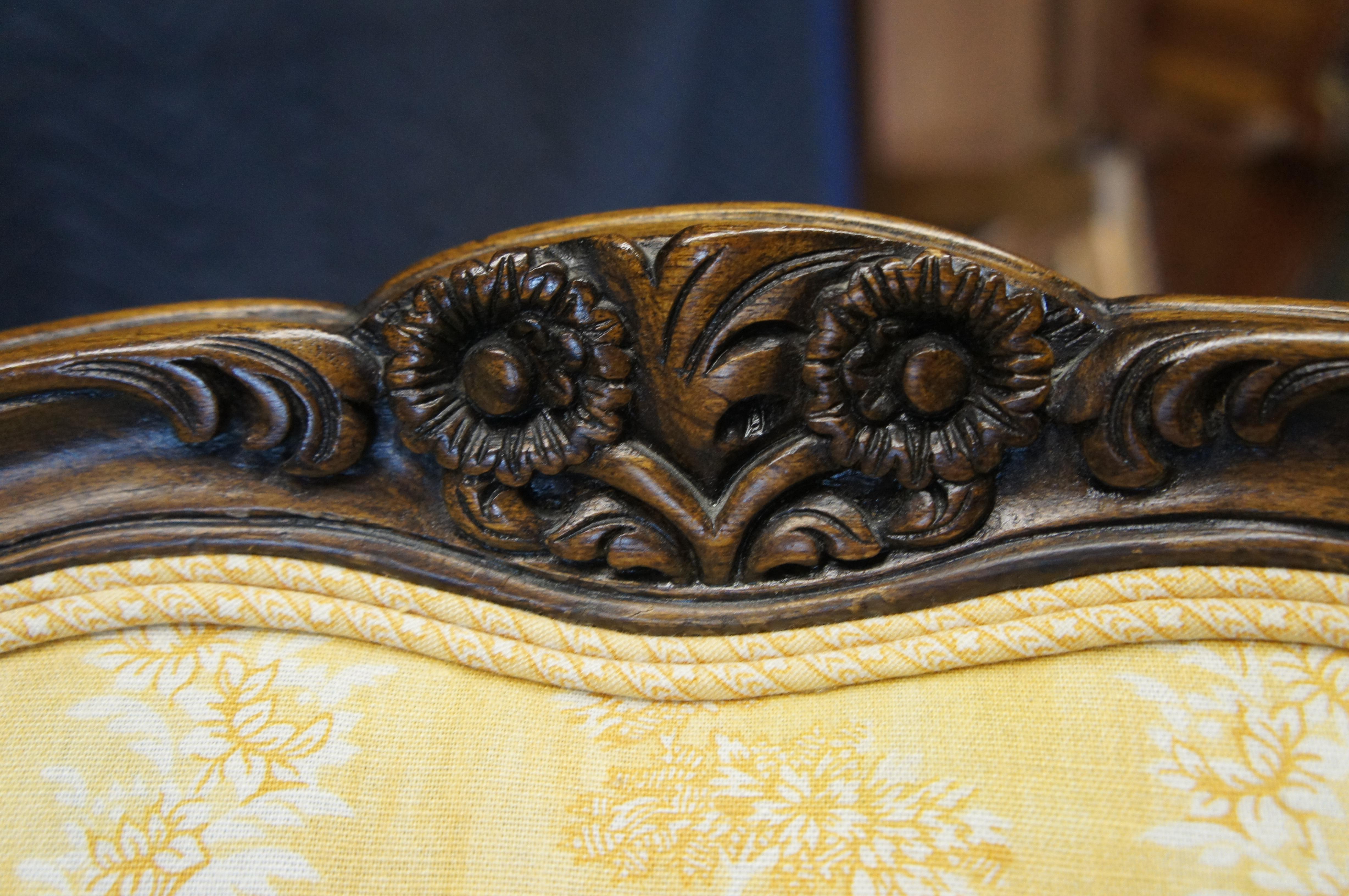 2 French Louis XVI Walnut Bergere Fauteuil Library Lounge Wingback Armchairs 6
