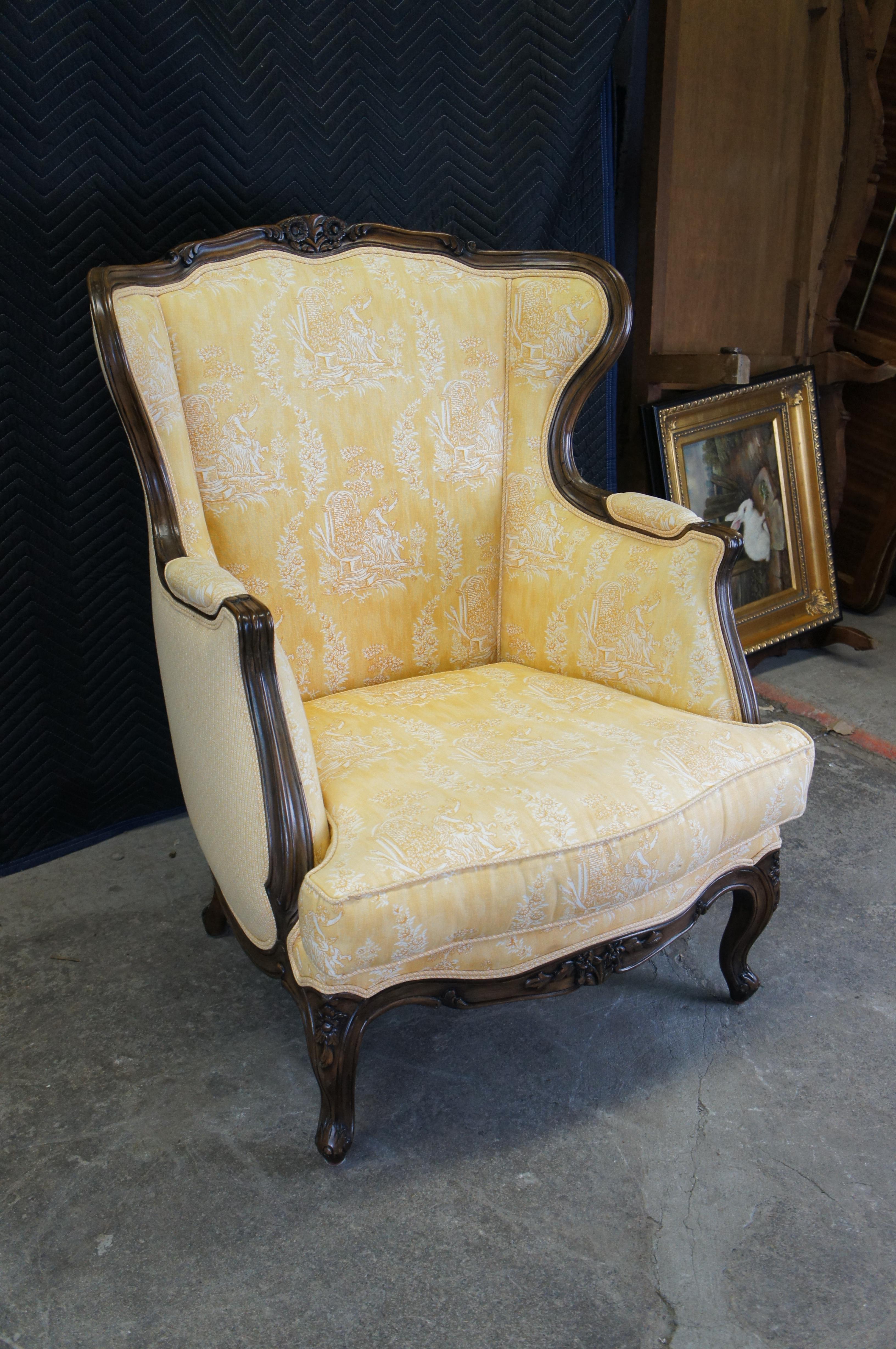 Upholstery 2 French Louis XVI Walnut Bergere Fauteuil Library Lounge Wingback Armchairs For Sale
