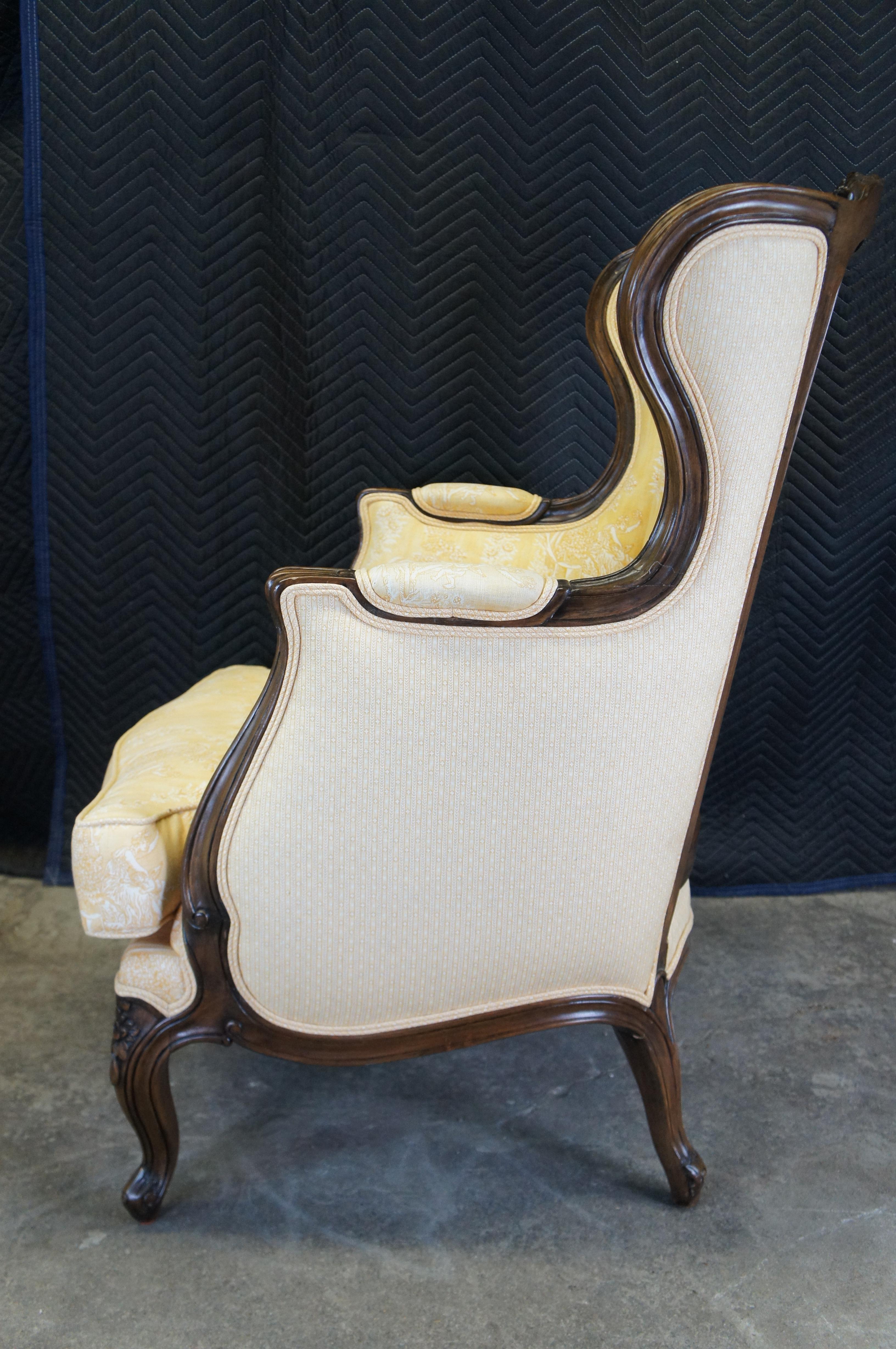 2 French Louis XVI Walnut Bergere Fauteuil Library Lounge Wingback Armchairs 2