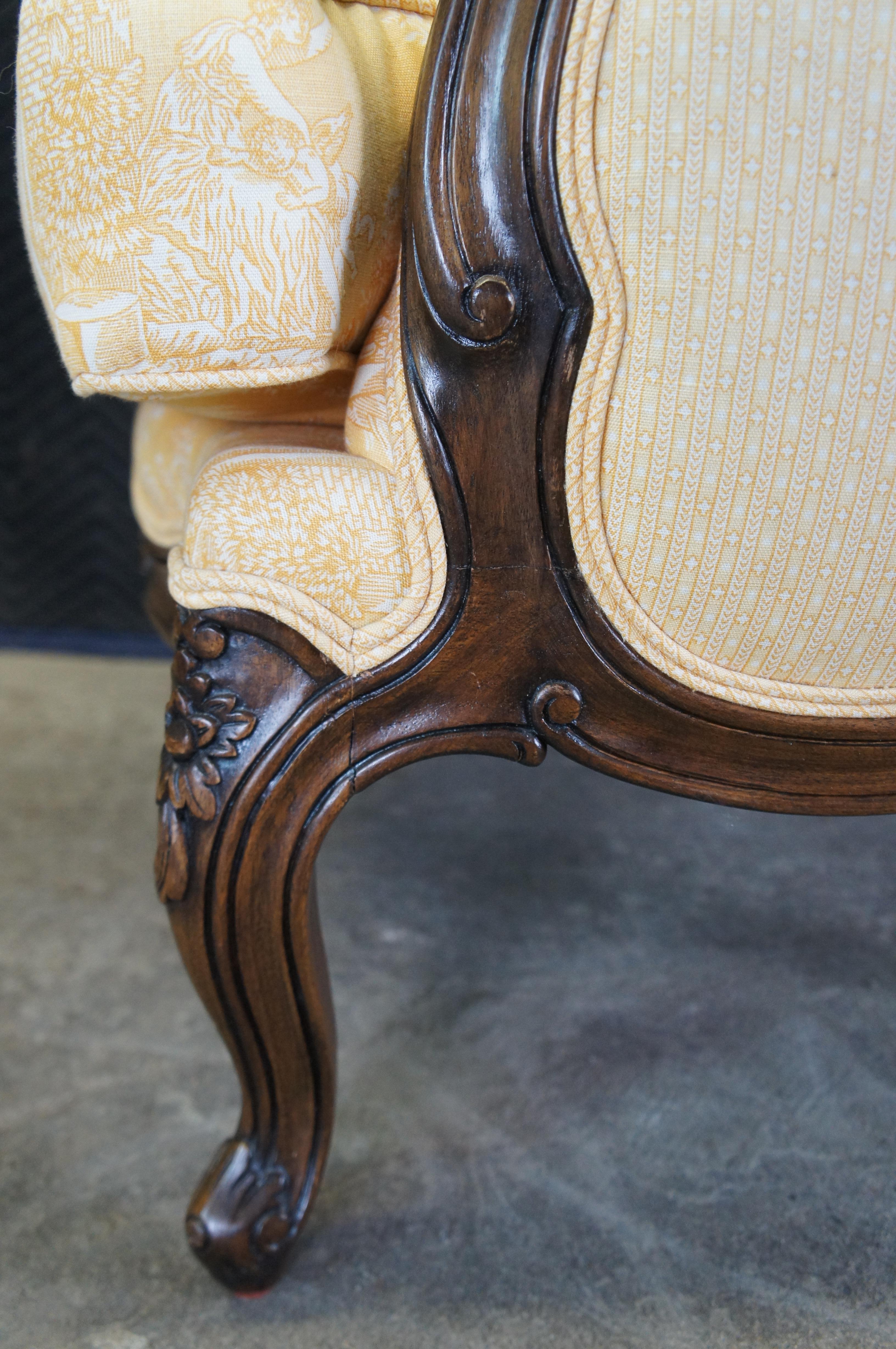 2 French Louis XVI Walnut Bergere Fauteuil Library Lounge Wingback Armchairs 3