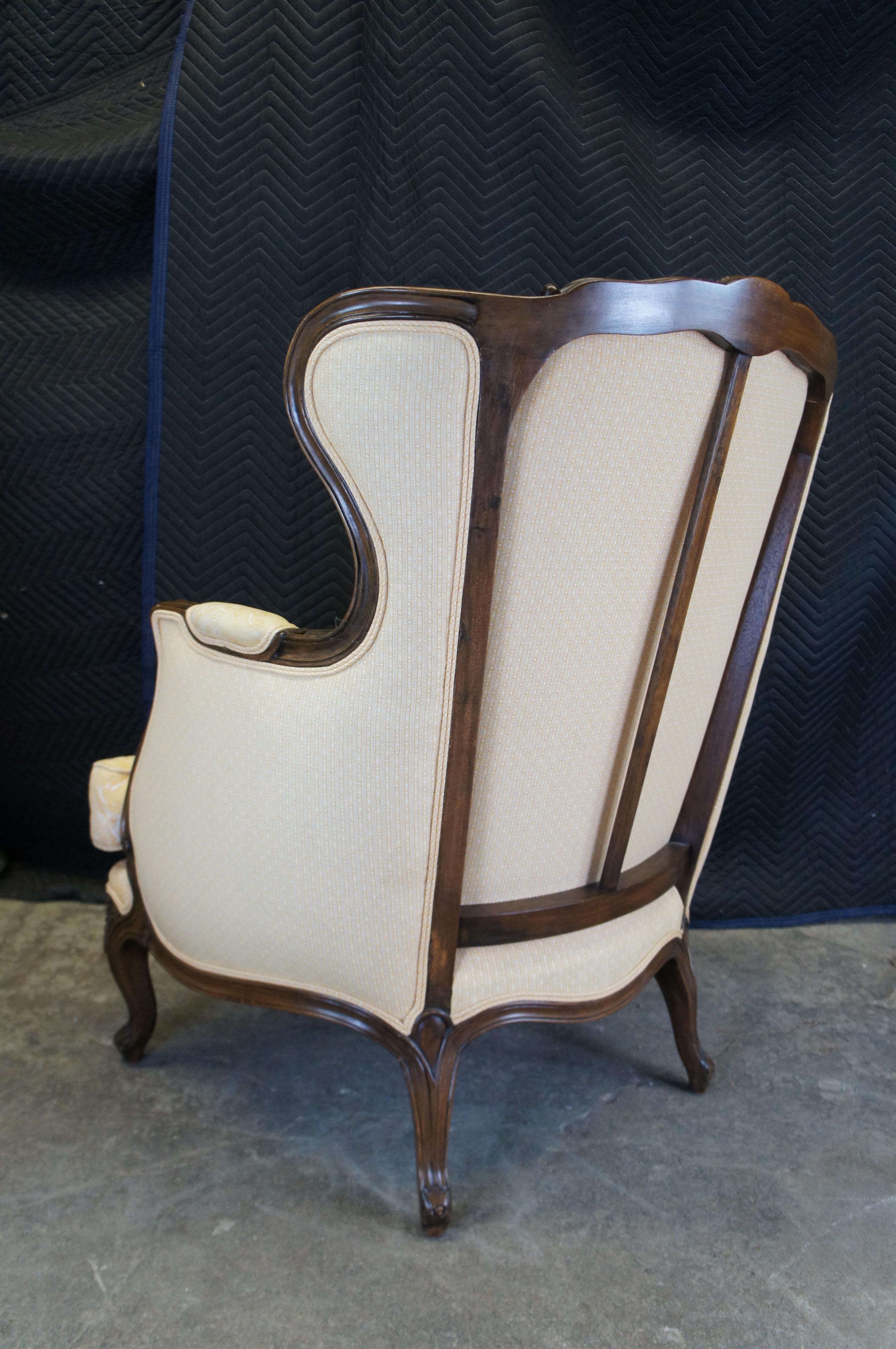 2 French Louis XVI Walnut Bergere Fauteuil Library Lounge Wingback Armchairs 4