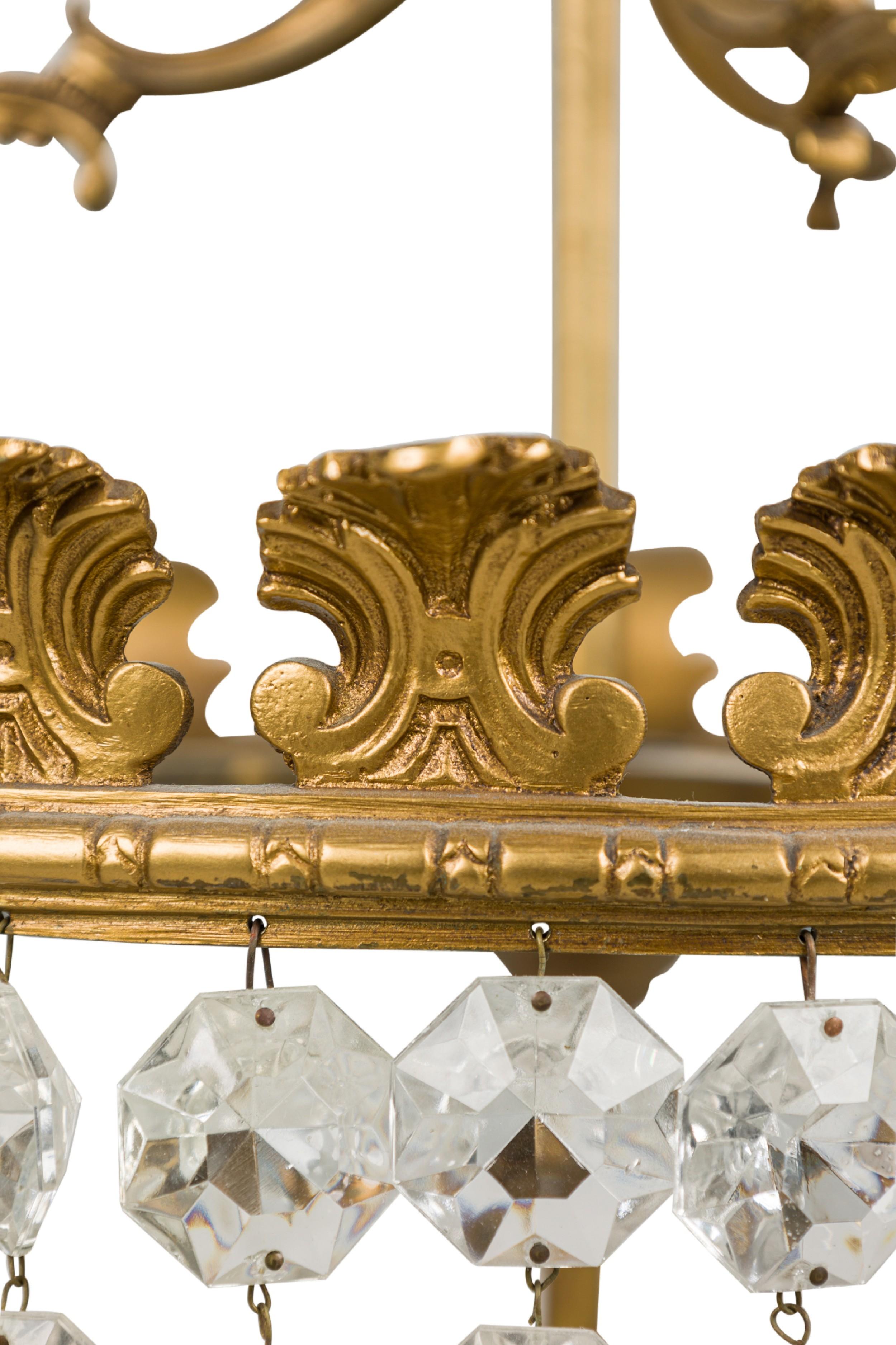 XX secolo 2 lampadari francesi del Mid-Century con un piano rotondo in ottone che sostiene diverse grida in vendita