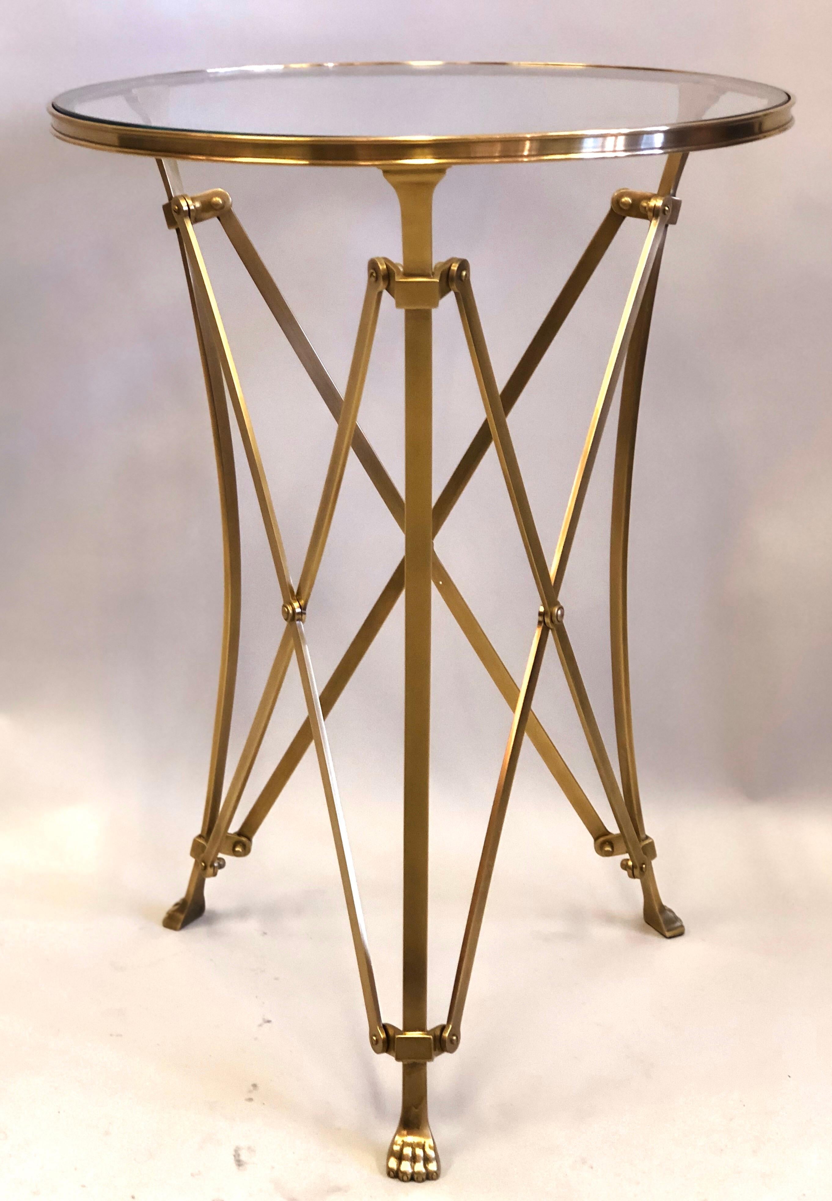 Mid-20th Century 2 French Mid-Century Modern Neoclassical Style Brass End Tables, Maison Ramsay