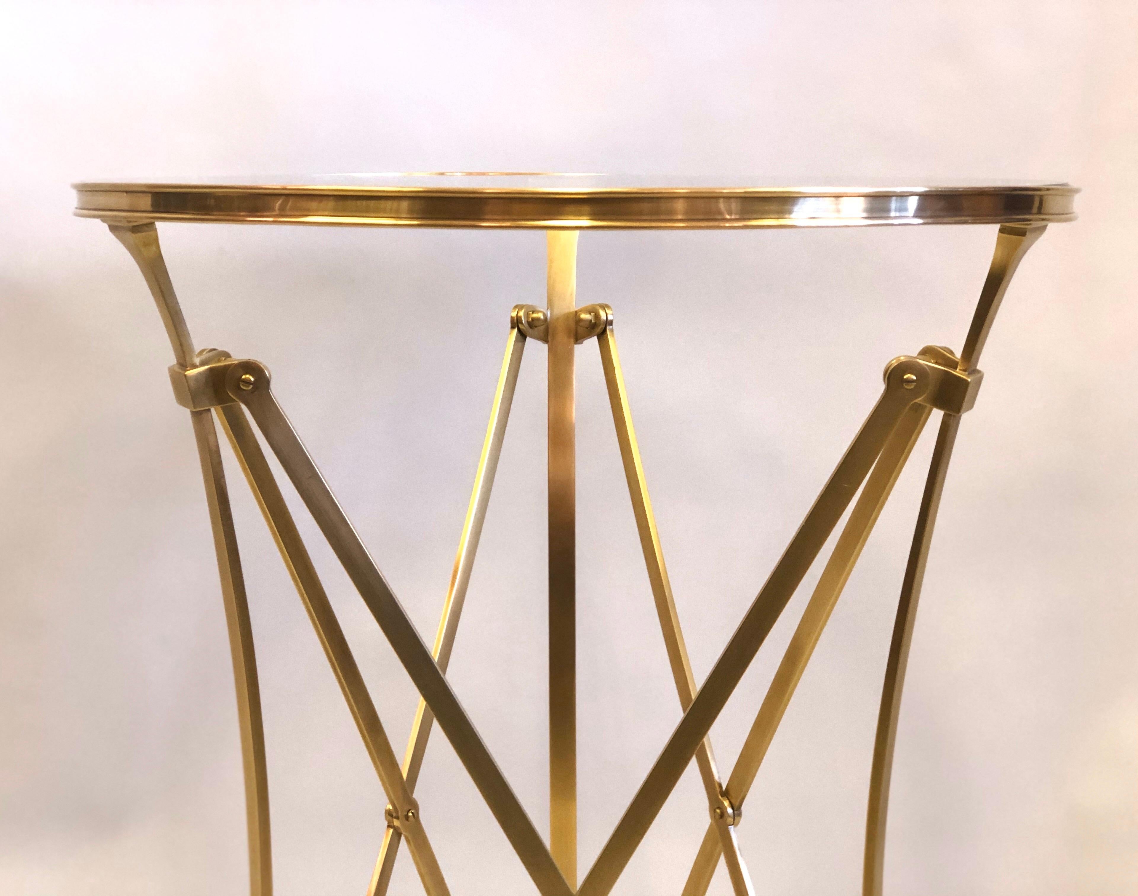 2 French Mid-Century Modern Neoclassical Style Brass End Tables, Maison Ramsay 3