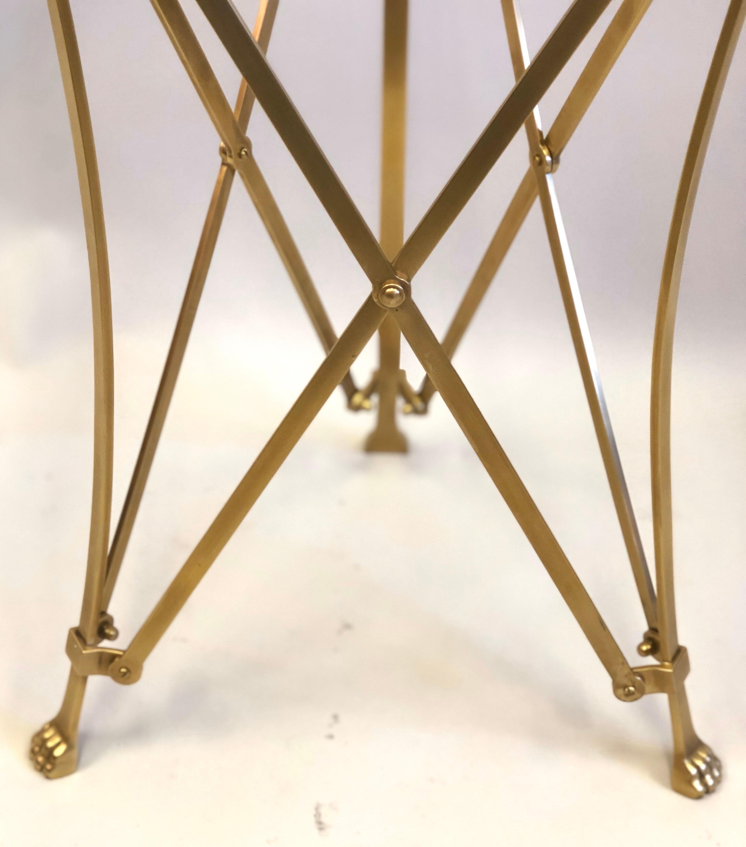 2 French Mid-Century Modern Neoclassical Style Brass End Tables, Maison Ramsay 4