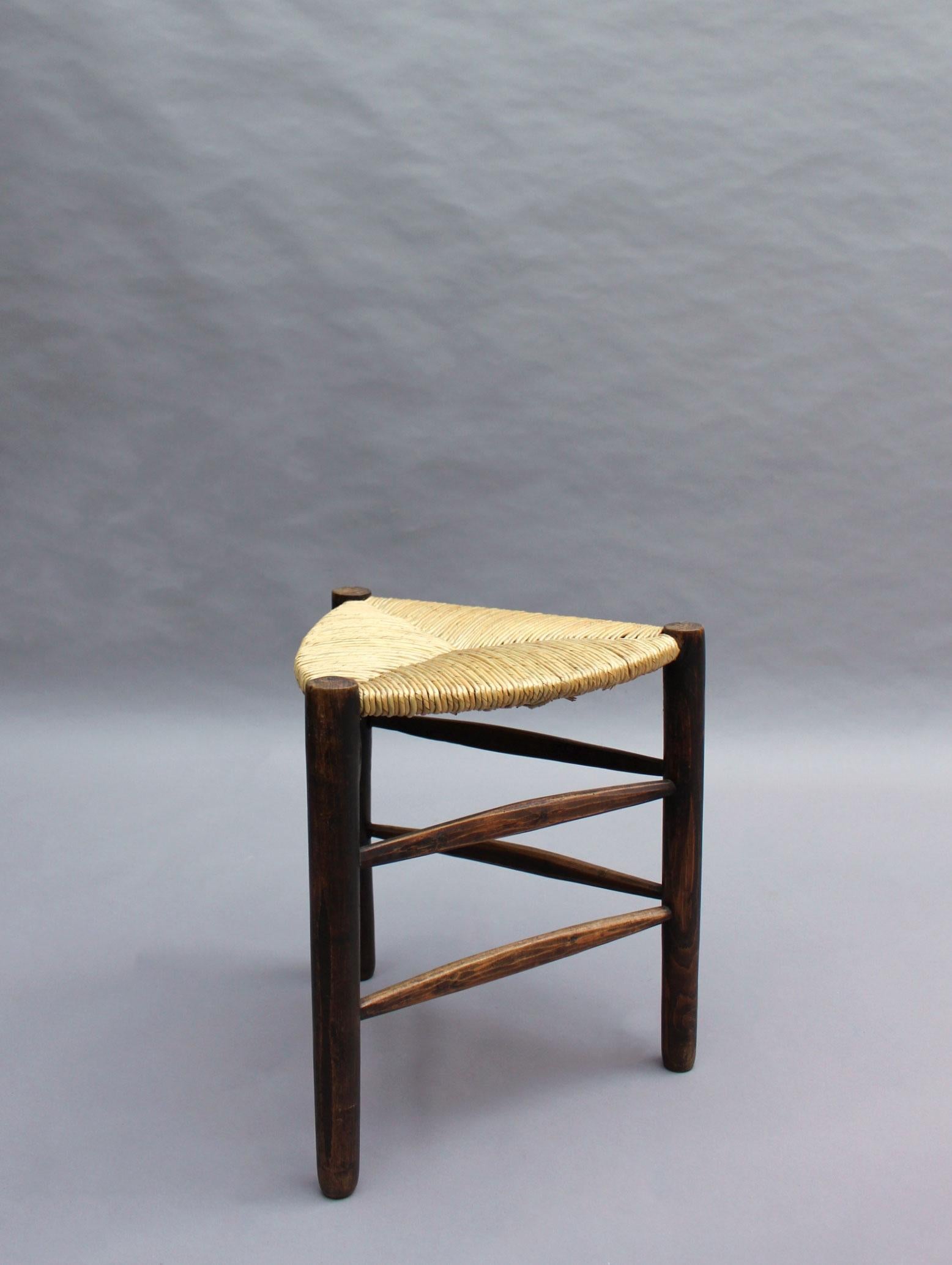 Wood 2 French Mid-Century Triangular Stools by Pierre Faucheux For Sale