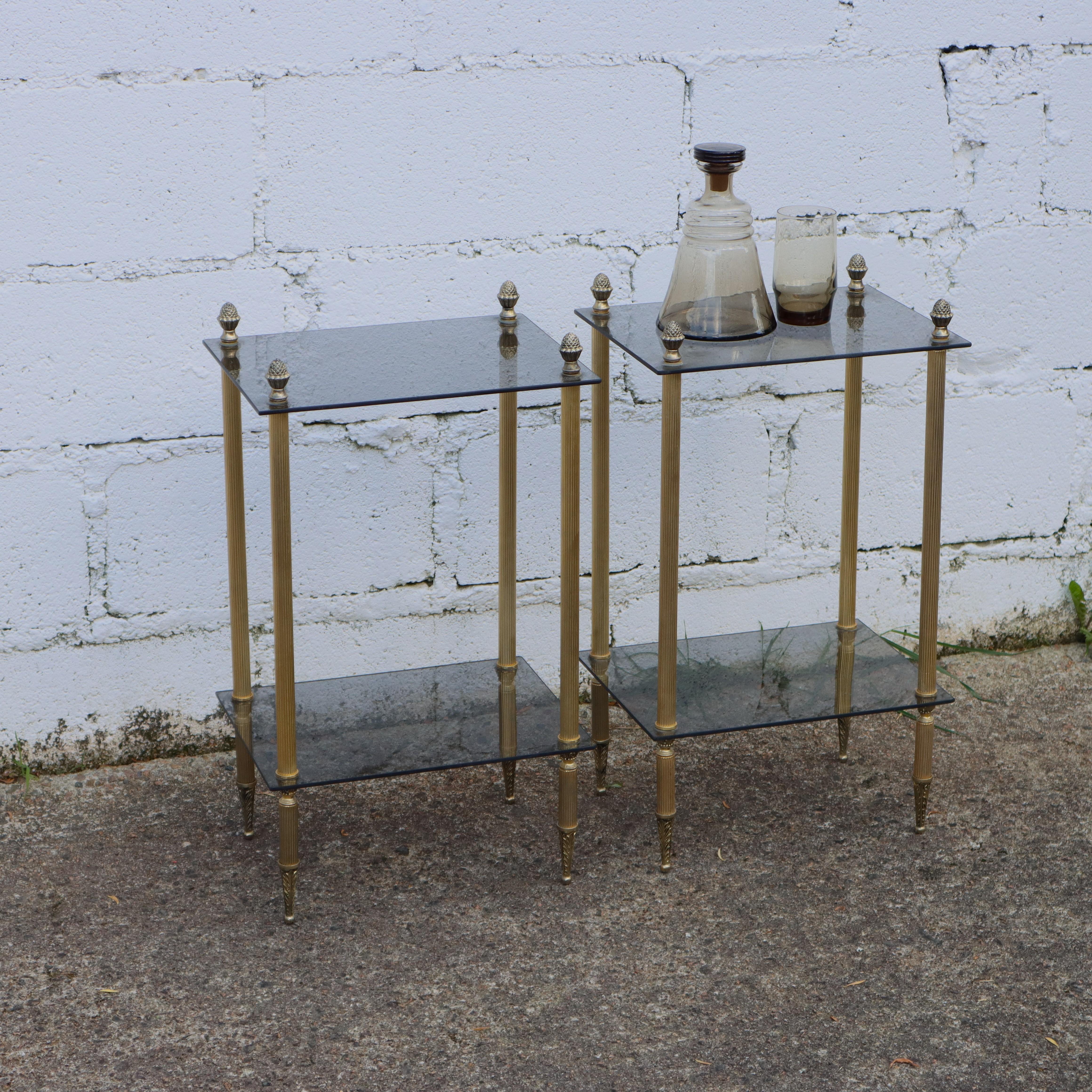2 French Modern Neoclassical Brass-Glass 2 Tier Side Tables - Maison Jansen 60s 5