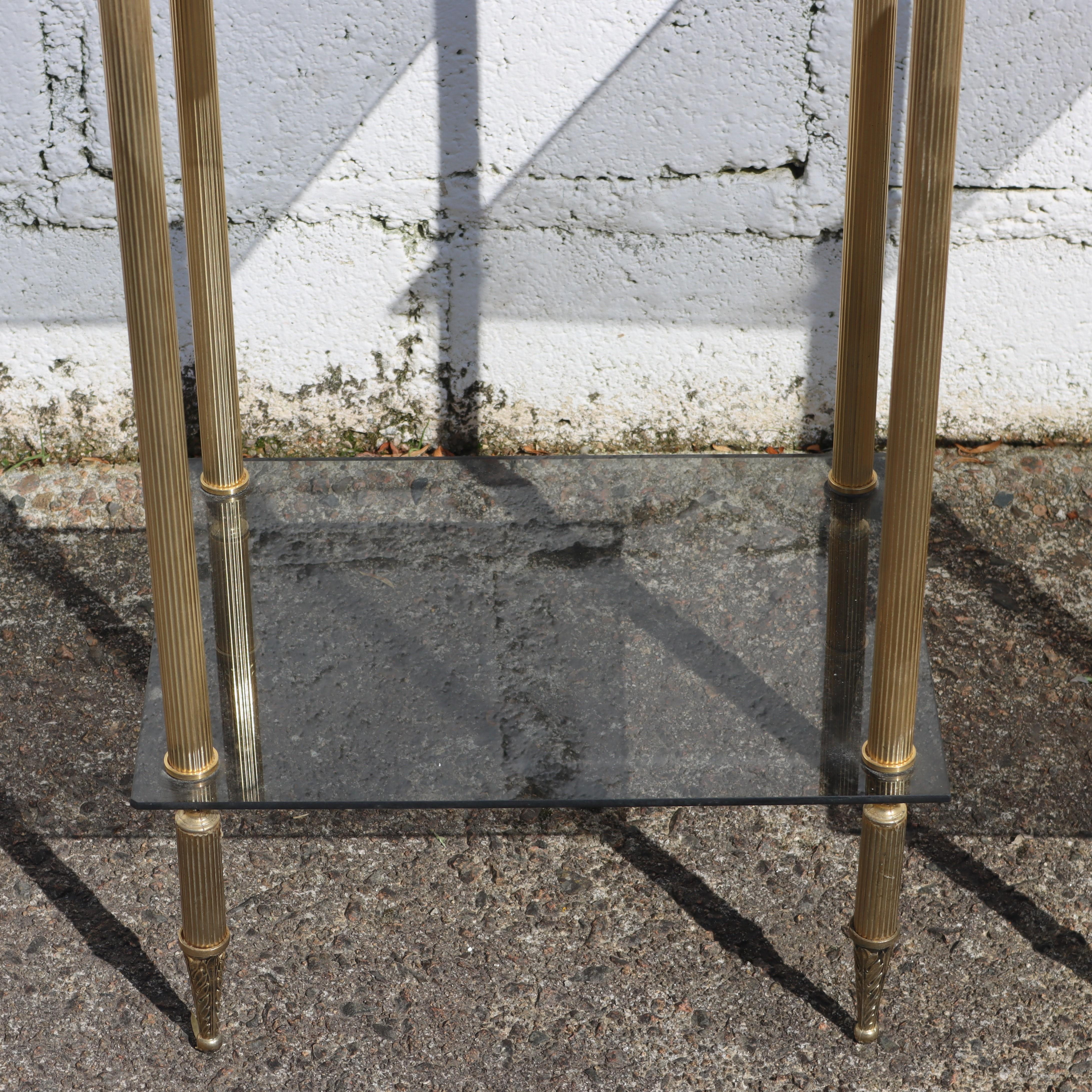 2 French Modern Neoclassical Brass-Glass 2 Tier Side Tables - Maison Jansen 60s 6