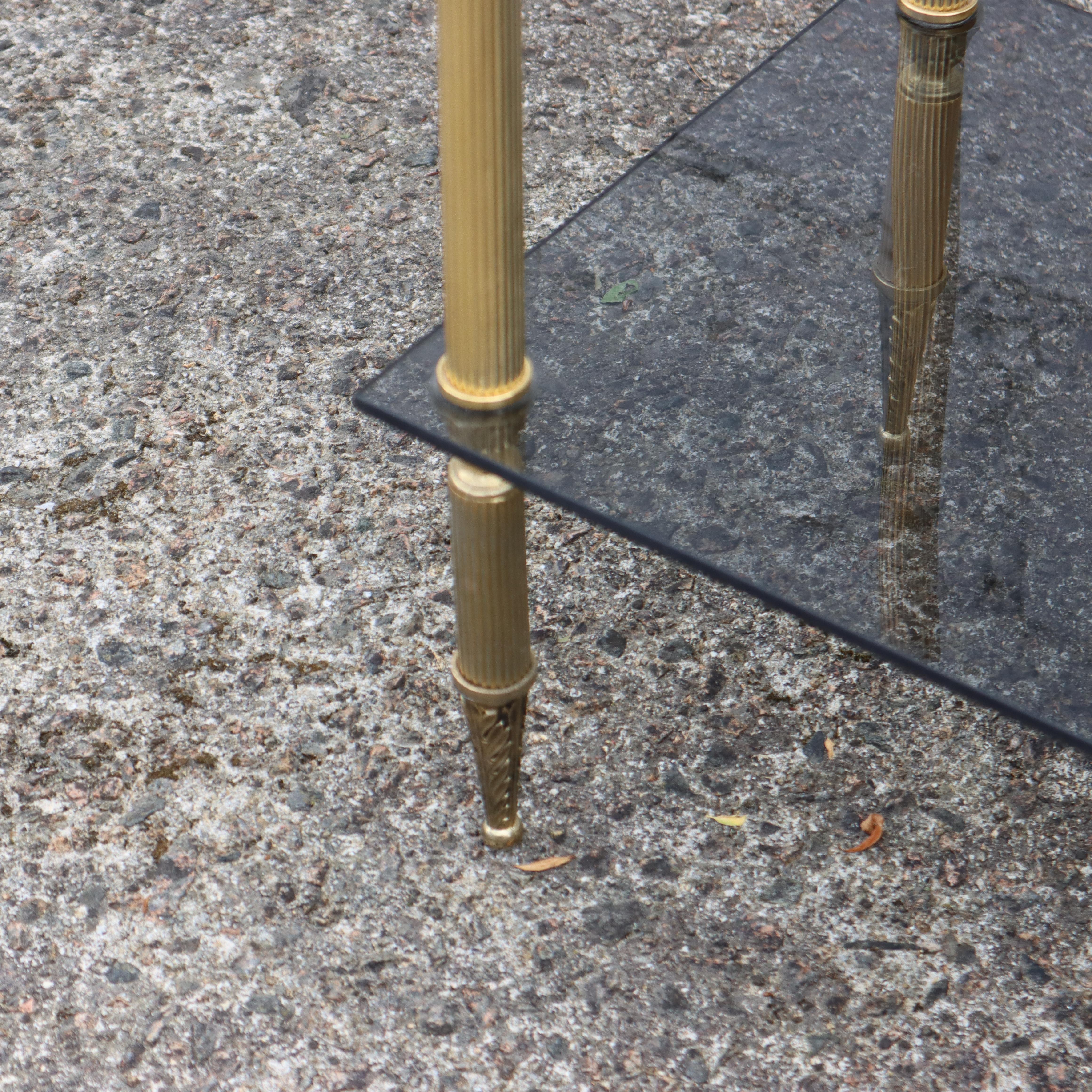 2 French Modern Neoclassical Brass-Glass 2 Tier Side Tables - Maison Jansen 60s 7