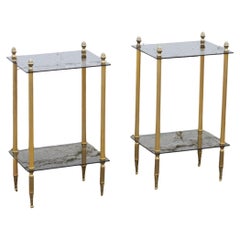 2 Französische Moderne Neoklassische Messing-Glas 2 Etagen Beistelltische - Maison Jansen 60s