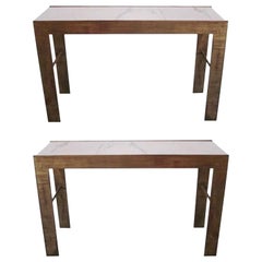 2 Consolle moderne neoclassiche francesi in ferro dorato alla maniera di Marc Duplantier