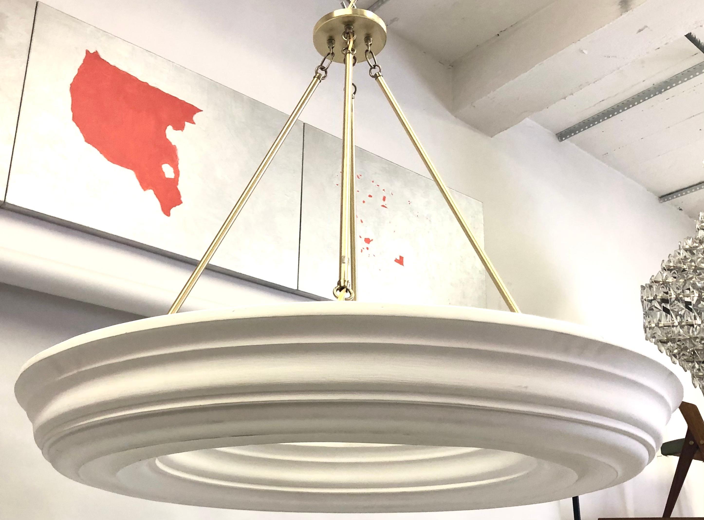2 French Modern Neoclassical Plaster and Brass Chandeliers, Style of Serge Roche For Sale 1