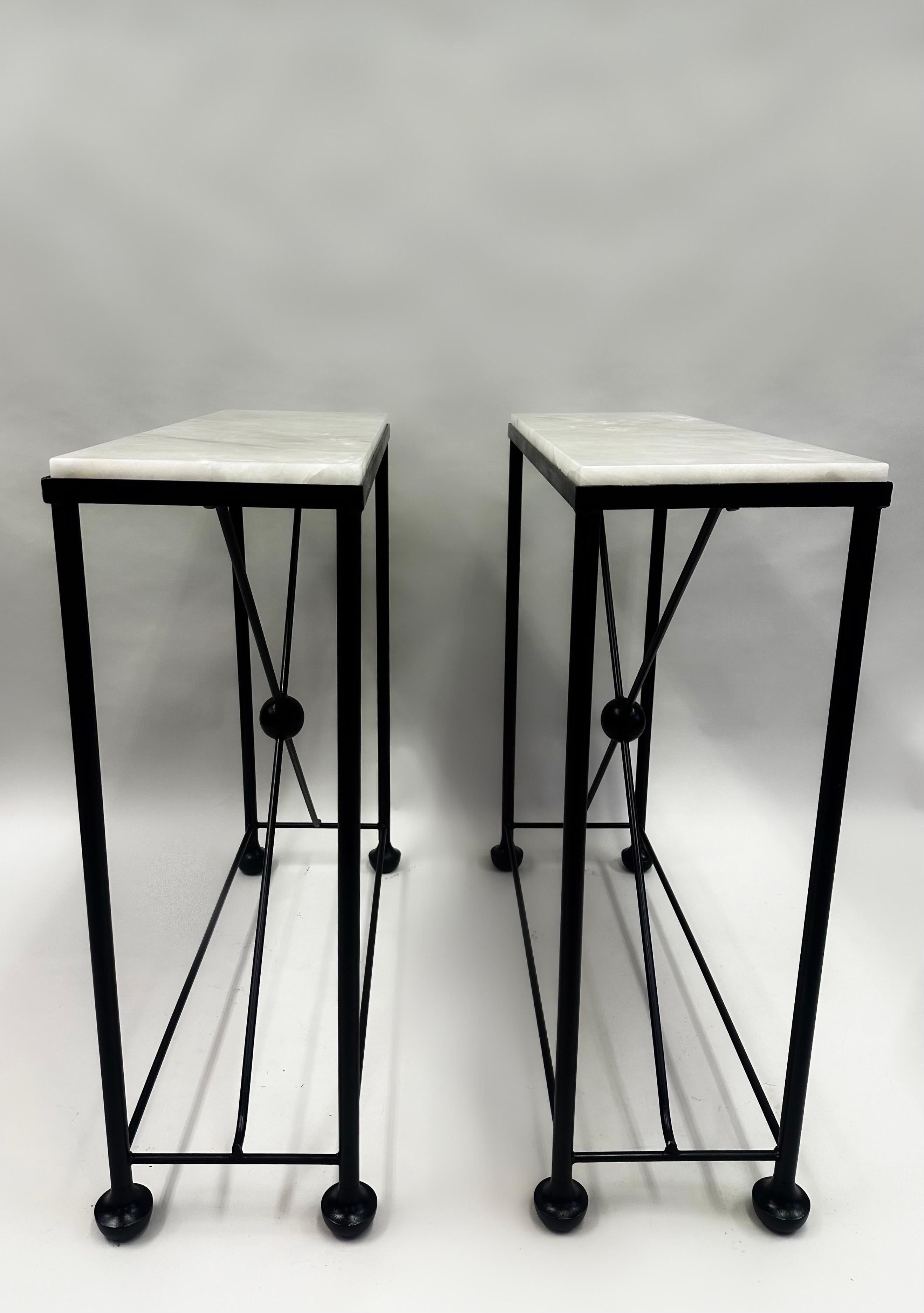 2 French Modern Neoclassical Rock Crystal & Iron Consoles, Jean-Michel Frank In Good Condition For Sale In New York, NY