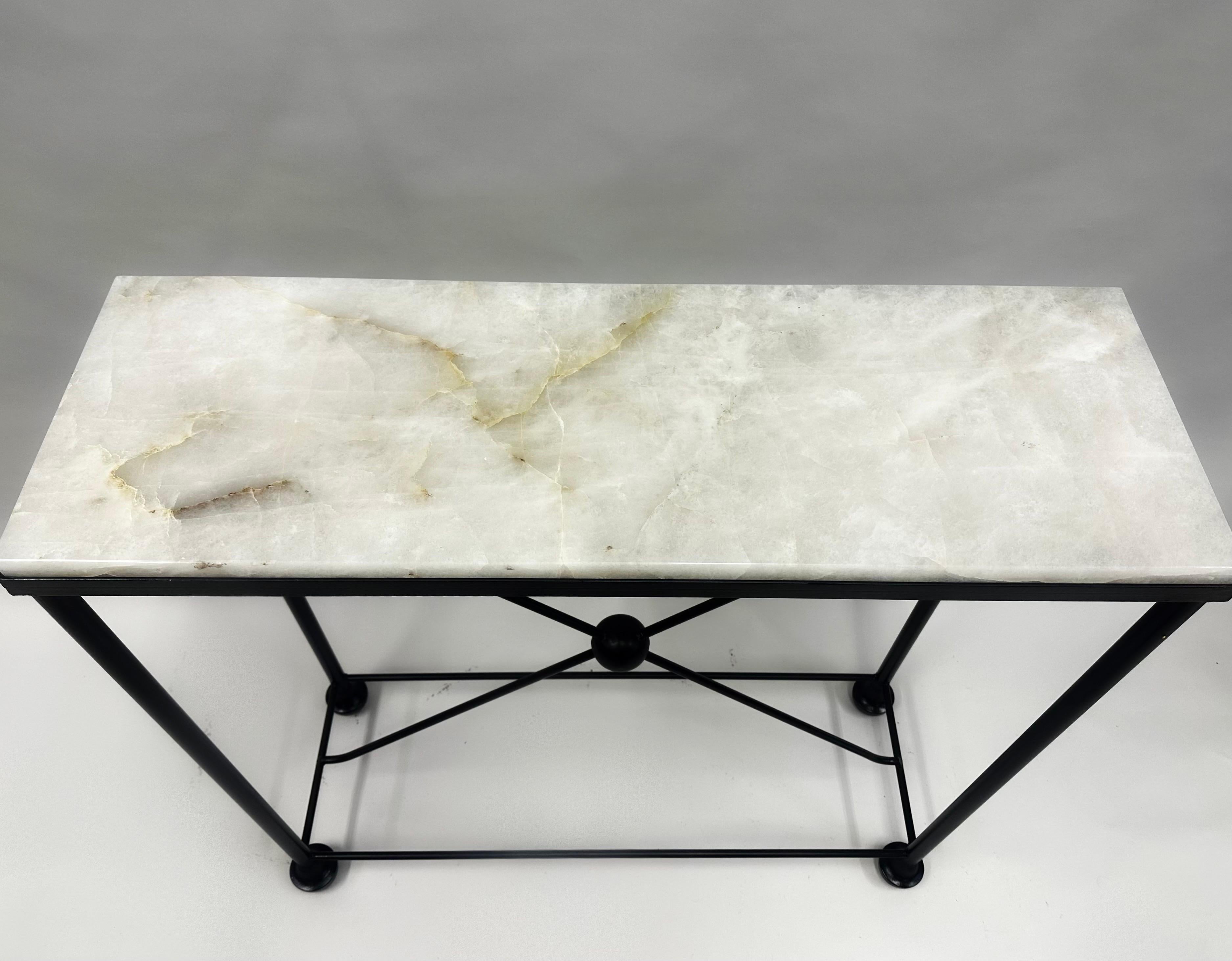2 French Modern Neoclassical Rock Crystal & Iron Consoles, Jean-Michel Frank For Sale 1