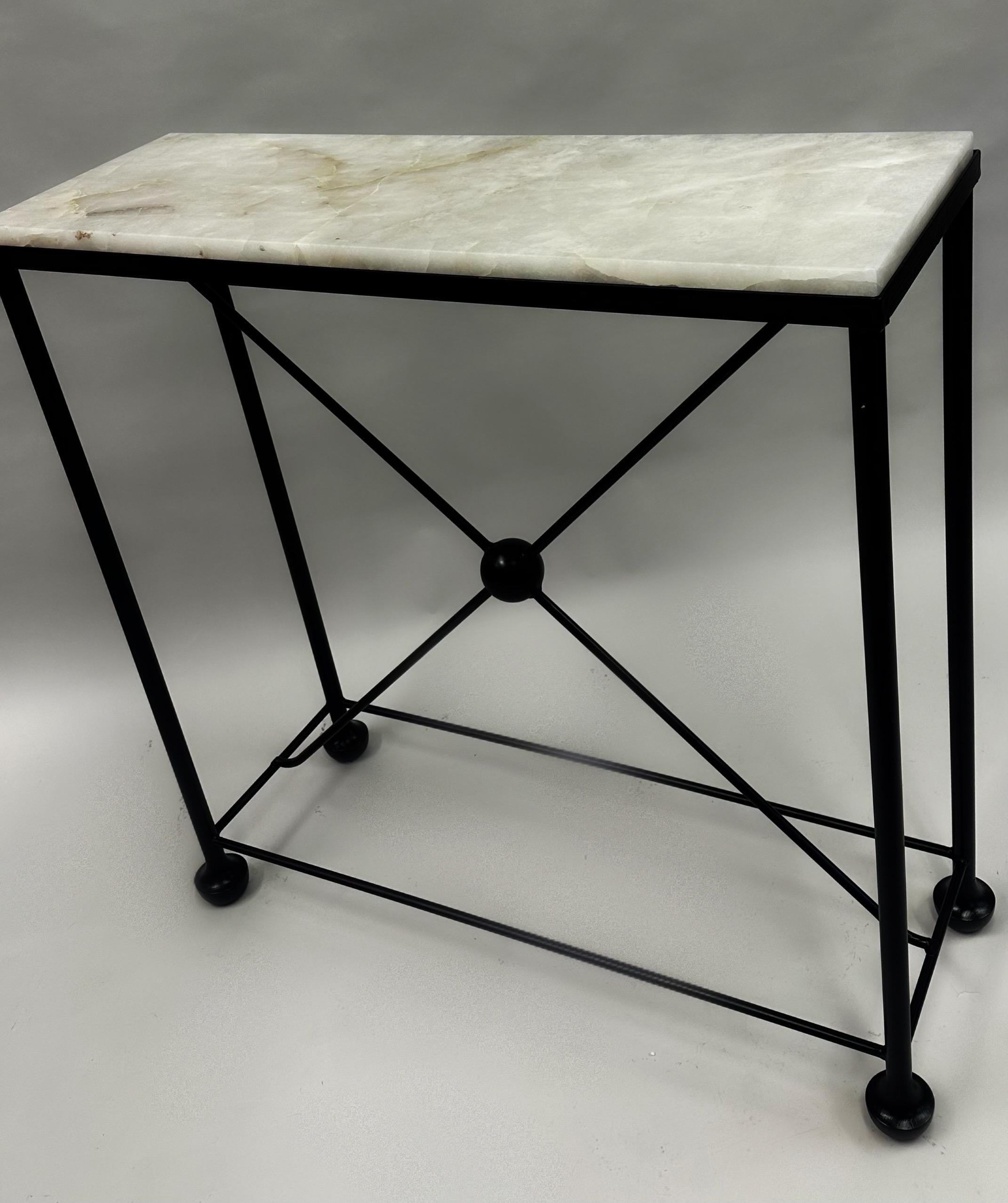 2 French Modern Neoclassical Rock Crystal & Iron Consoles, Jean-Michel Frank For Sale 2
