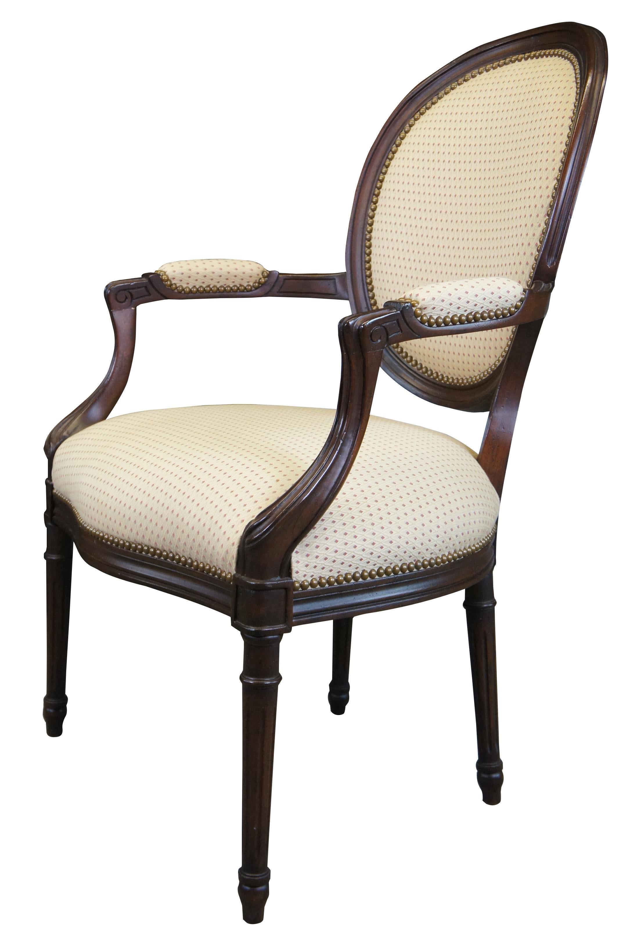 Neoclassical Revival 2 French Neoclassical George III Open Fauteuil Balloon Back Nailhead Arm Chairs 