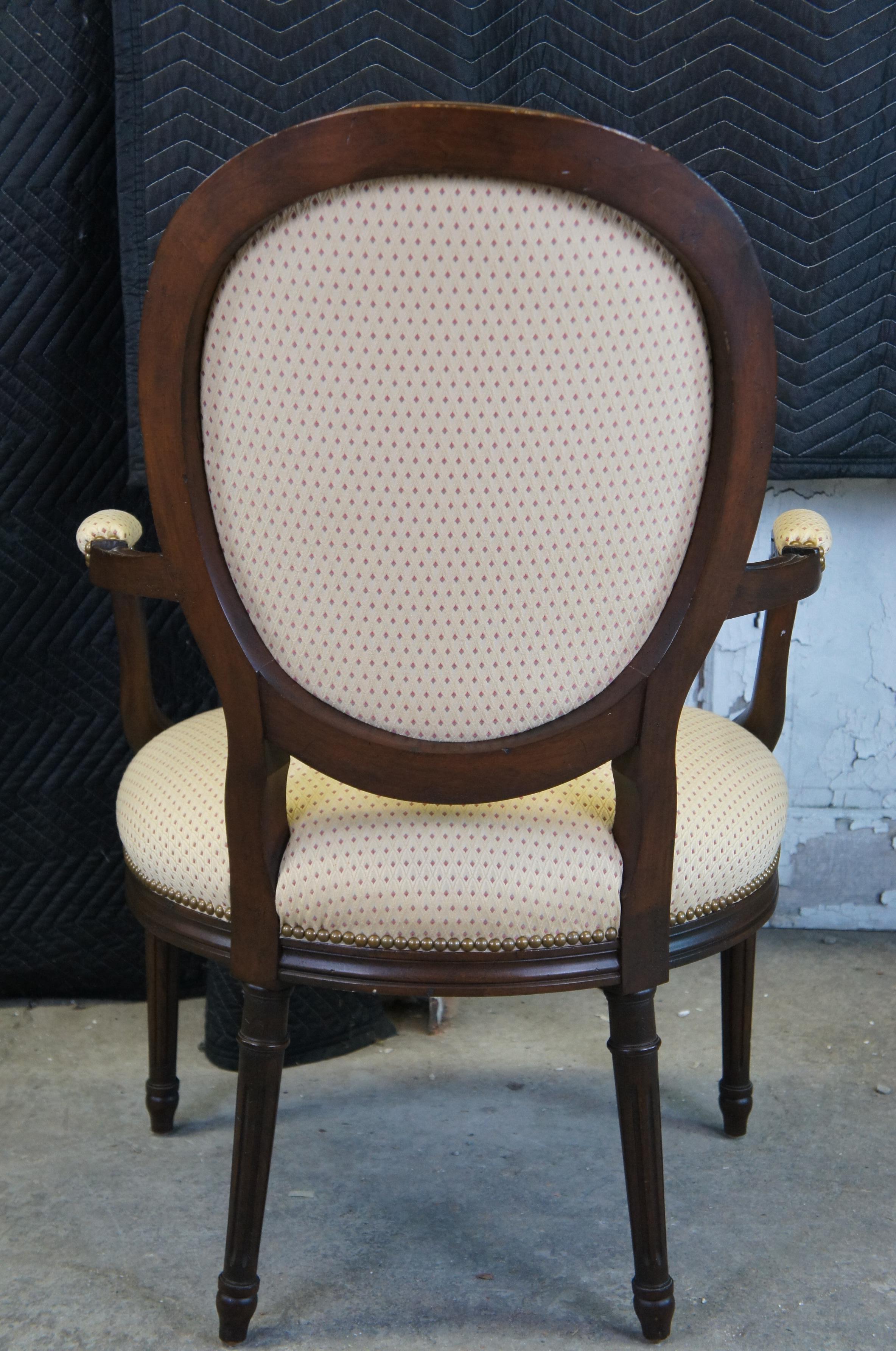 20th Century 2 French Neoclassical George III Open Fauteuil Balloon Back Nailhead Arm Chairs 