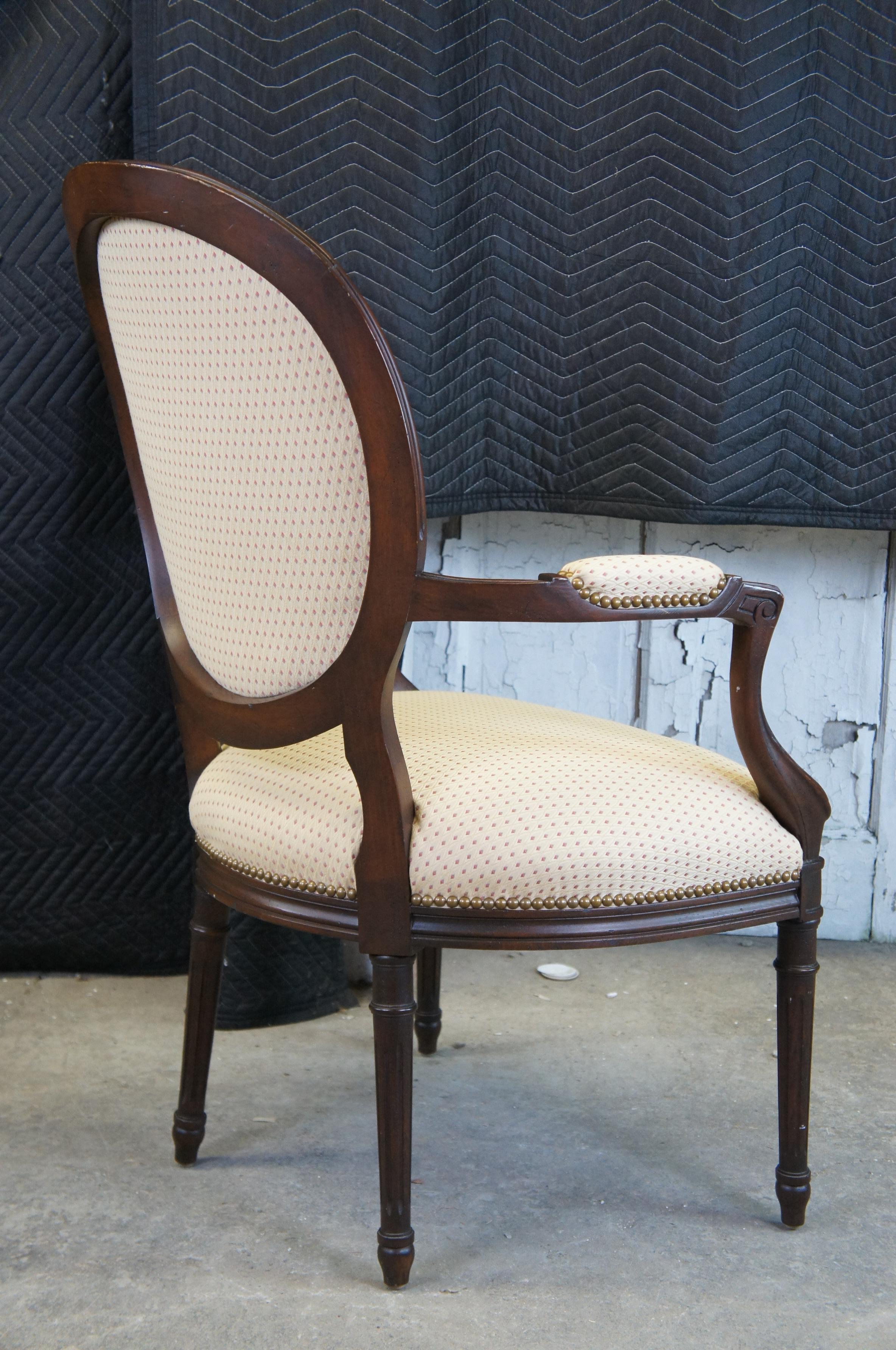 Upholstery 2 French Neoclassical George III Open Fauteuil Balloon Back Nailhead Arm Chairs 