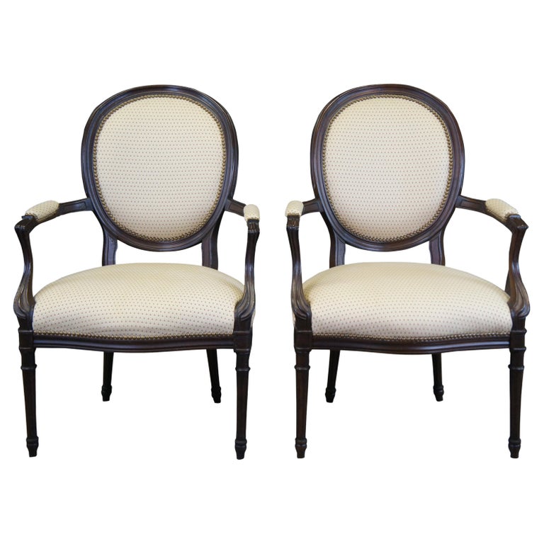 2 French Neoclassical George III Open Fauteuil Balloon Back Nailhead Arm  Chairs For Sale at 1stDibs