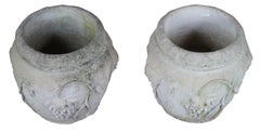 2 French Neoclassical High Relief Grapevine Garden Planter Vases Urns 135lbs