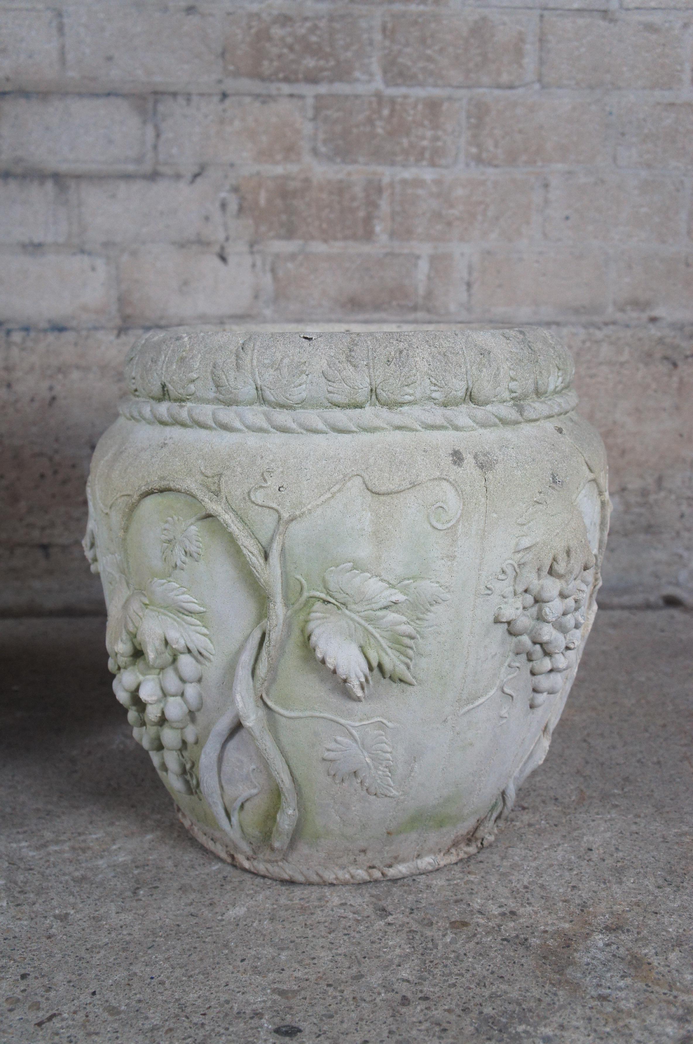Concrete 2 French Neoclassical High Relief Grapevine Garden Planter Vases Urns 135lbs For Sale