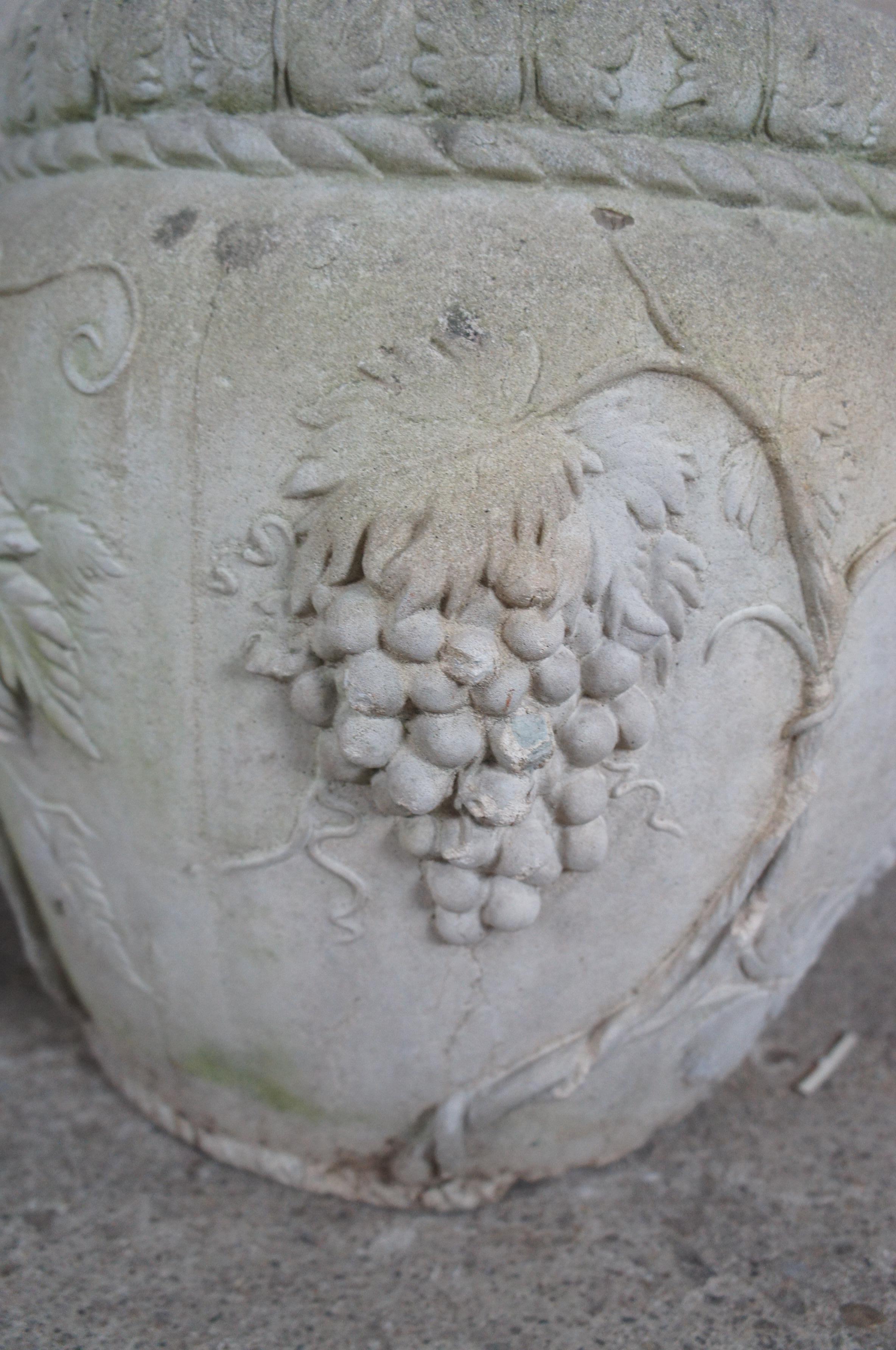 2 French Neoclassical High Relief Grapevine Garden Planter Vases Urns 135lbs 3